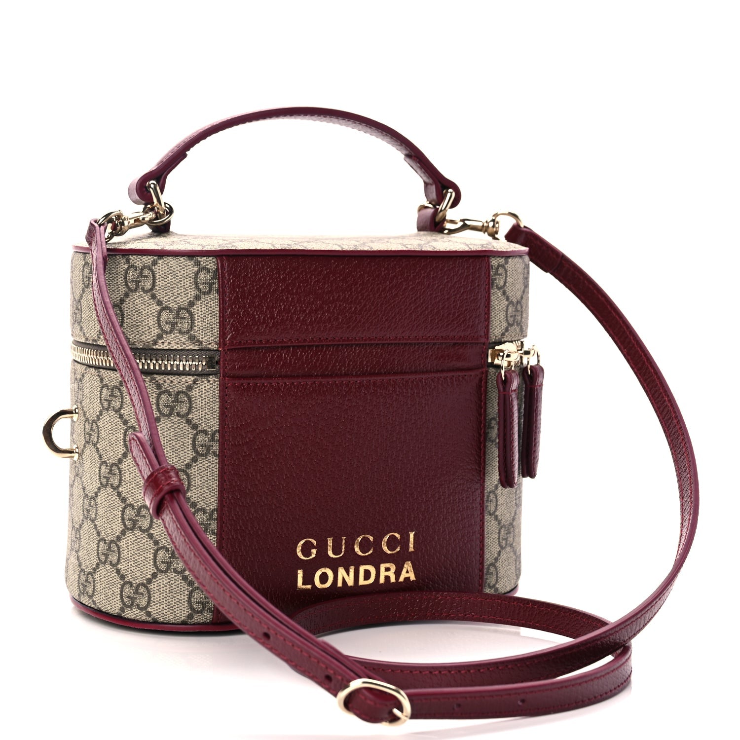 Gucci GG Supreme Monogram Ancora Calfskin Vanity Cosmetic Case Beige Ebony Rosso