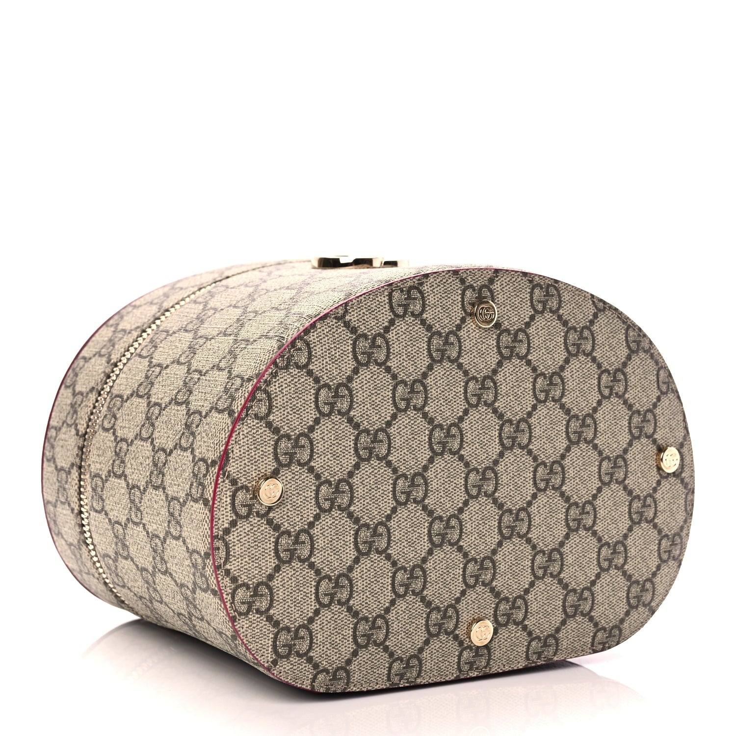 Gucci GG Supreme Monogram Ancora Calfskin Vanity Cosmetic Case Beige Ebony Rosso