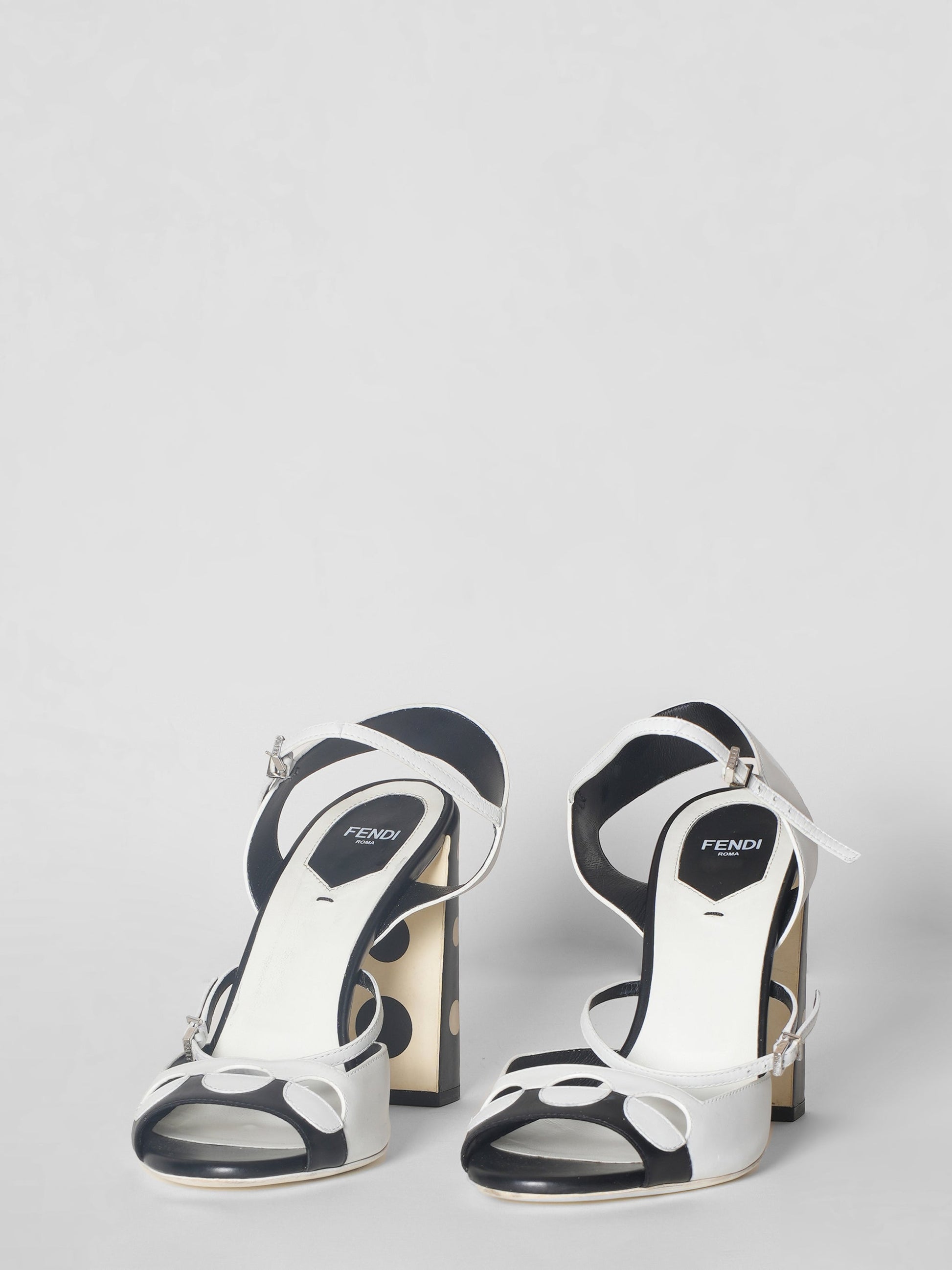 Fendi Shoe B W Ankle Strap Sandals With Polka Leather Shoes