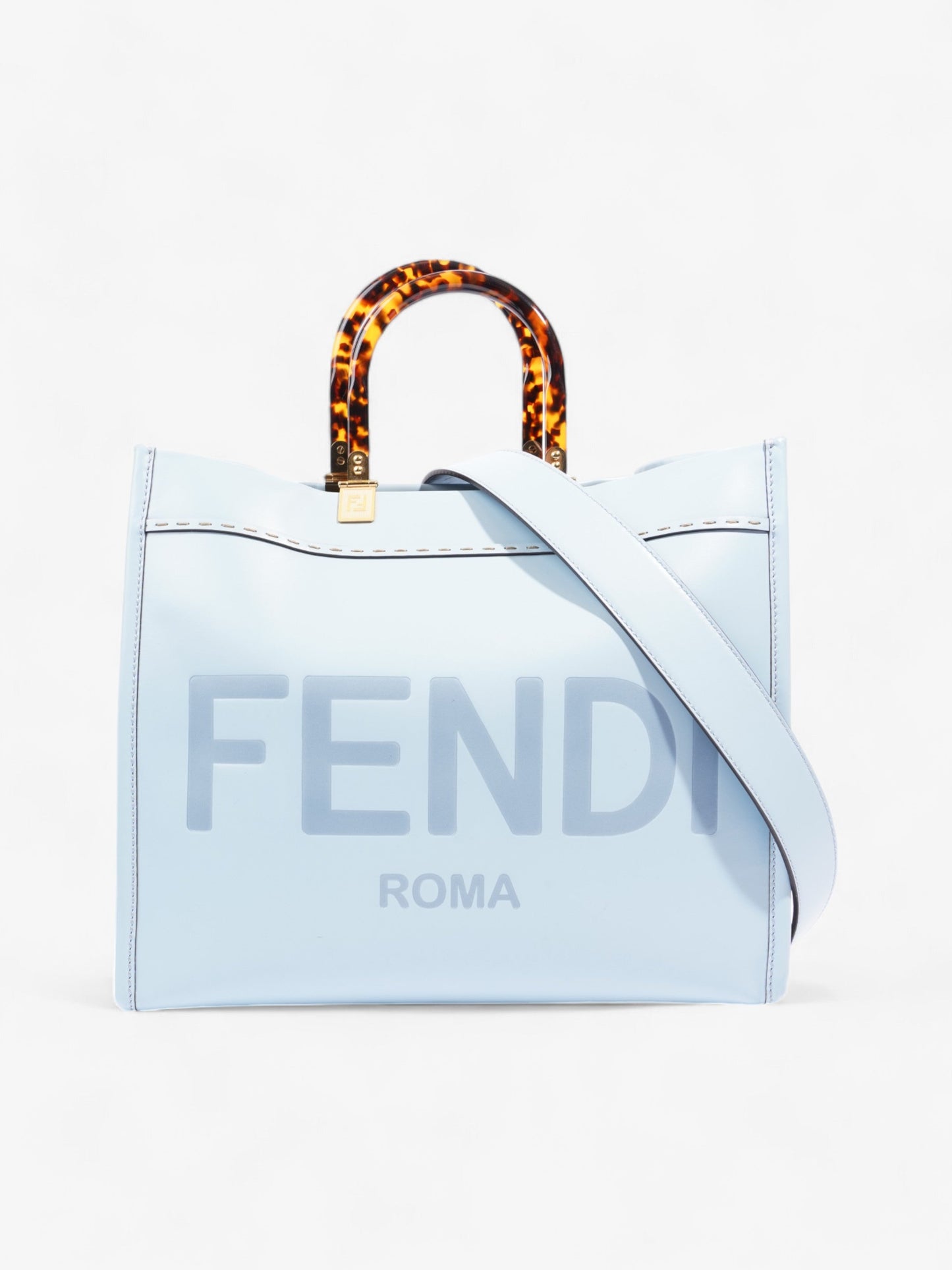 Fendi Sunshine Tote Bag Leather Blue Large