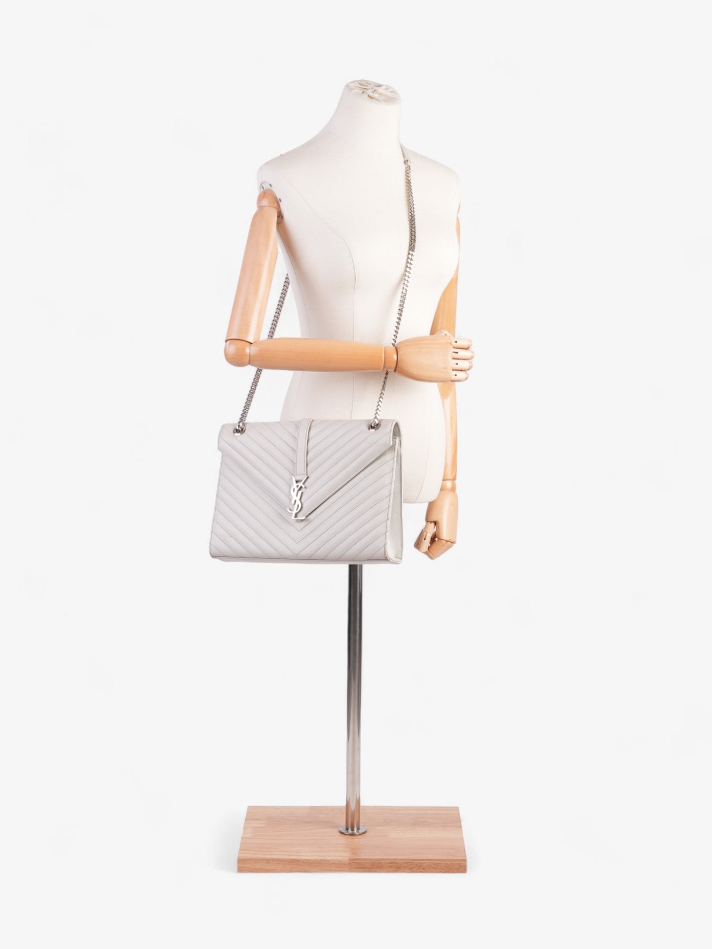 YSL Saint Laurent Envelope Grey Shoulder Bag Leather Gray Large