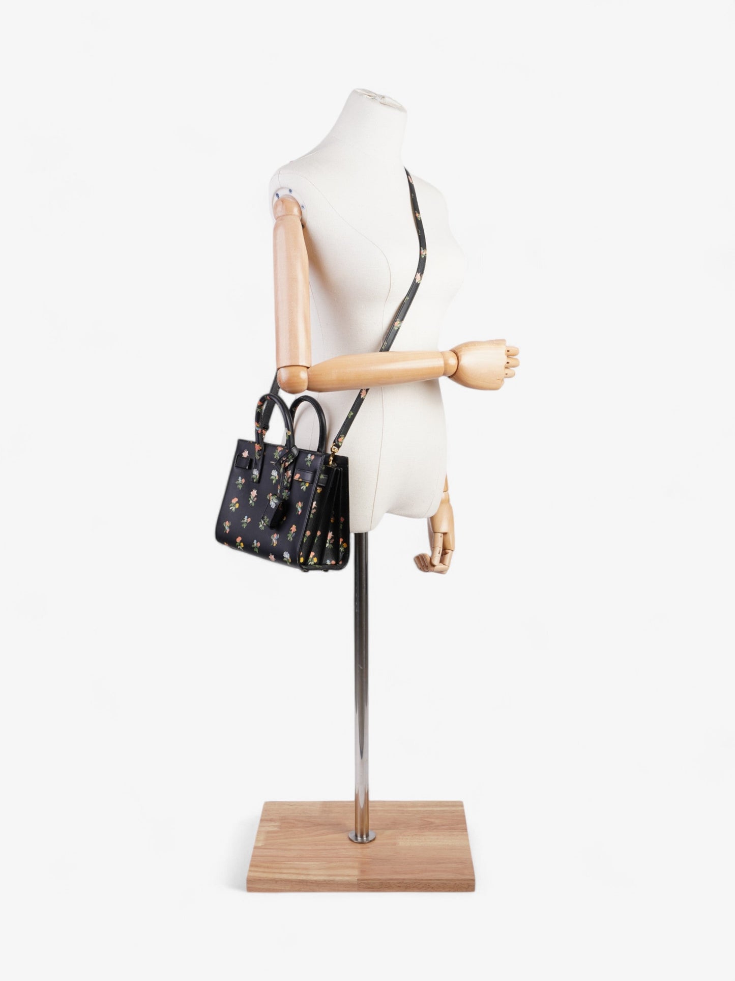 YSL Saint Laurent Sac De Jour Floral Nano Shoulder Bag Leather Black