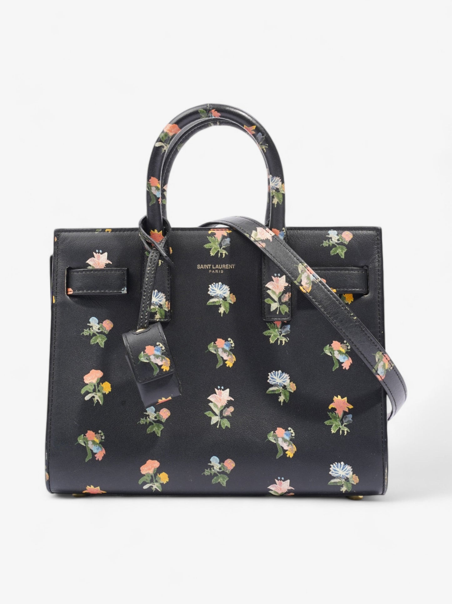 YSL Saint Laurent Sac De Jour Floral Nano Shoulder Bag Leather Black