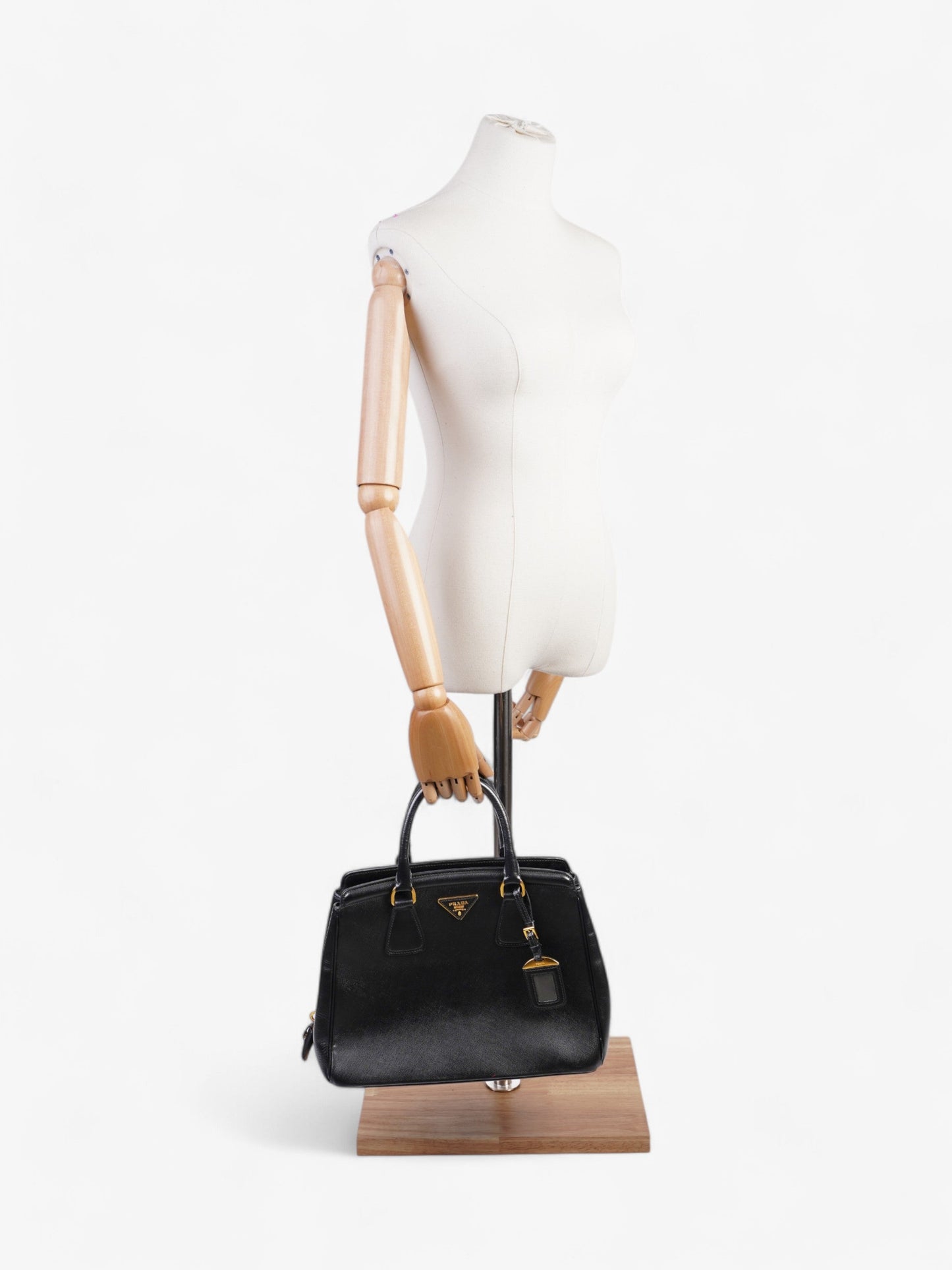 Prada Parabole Shopping Tote Leather Saffiano Black Tote Bag