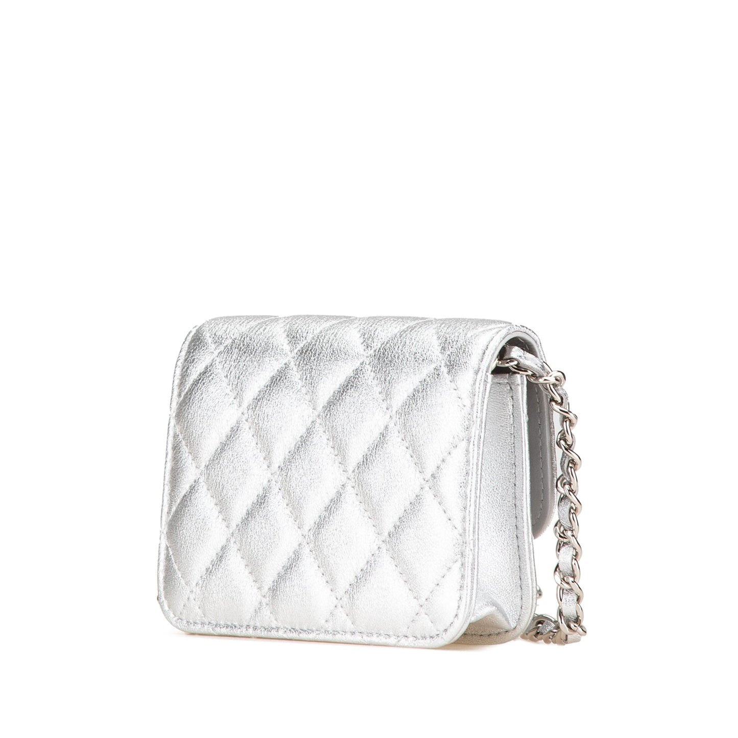 Silver Chanel Metallic Lambskin Crystal Star Chain Belt Bag