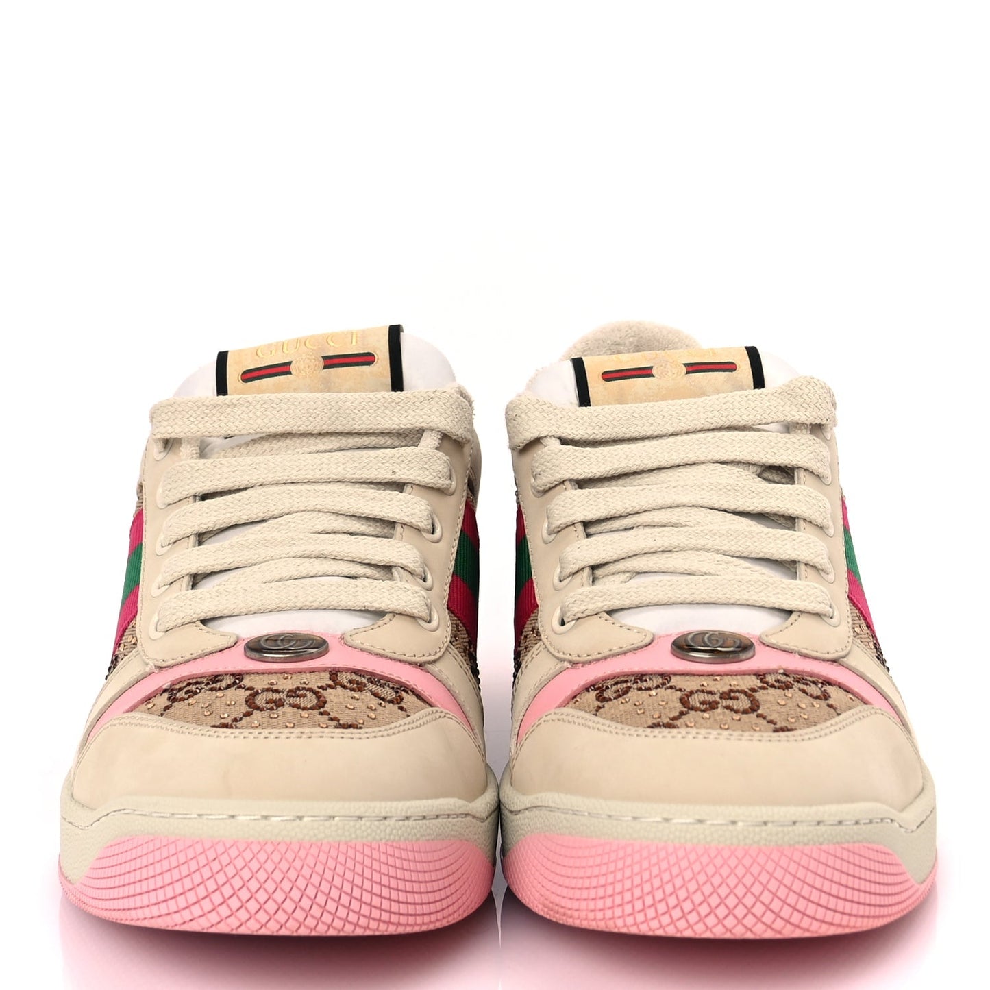 Gucci Calfskin GG Supreme Crystals Web Screener Sneakers Beige Ebony Wild Rose