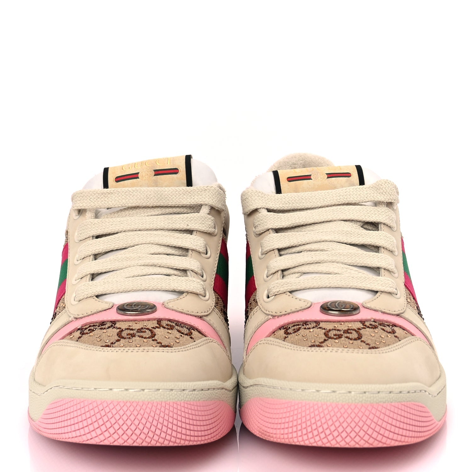 Gucci Calfskin GG Supreme Crystals Web Screener Sneakers Beige Ebony Wild Rose