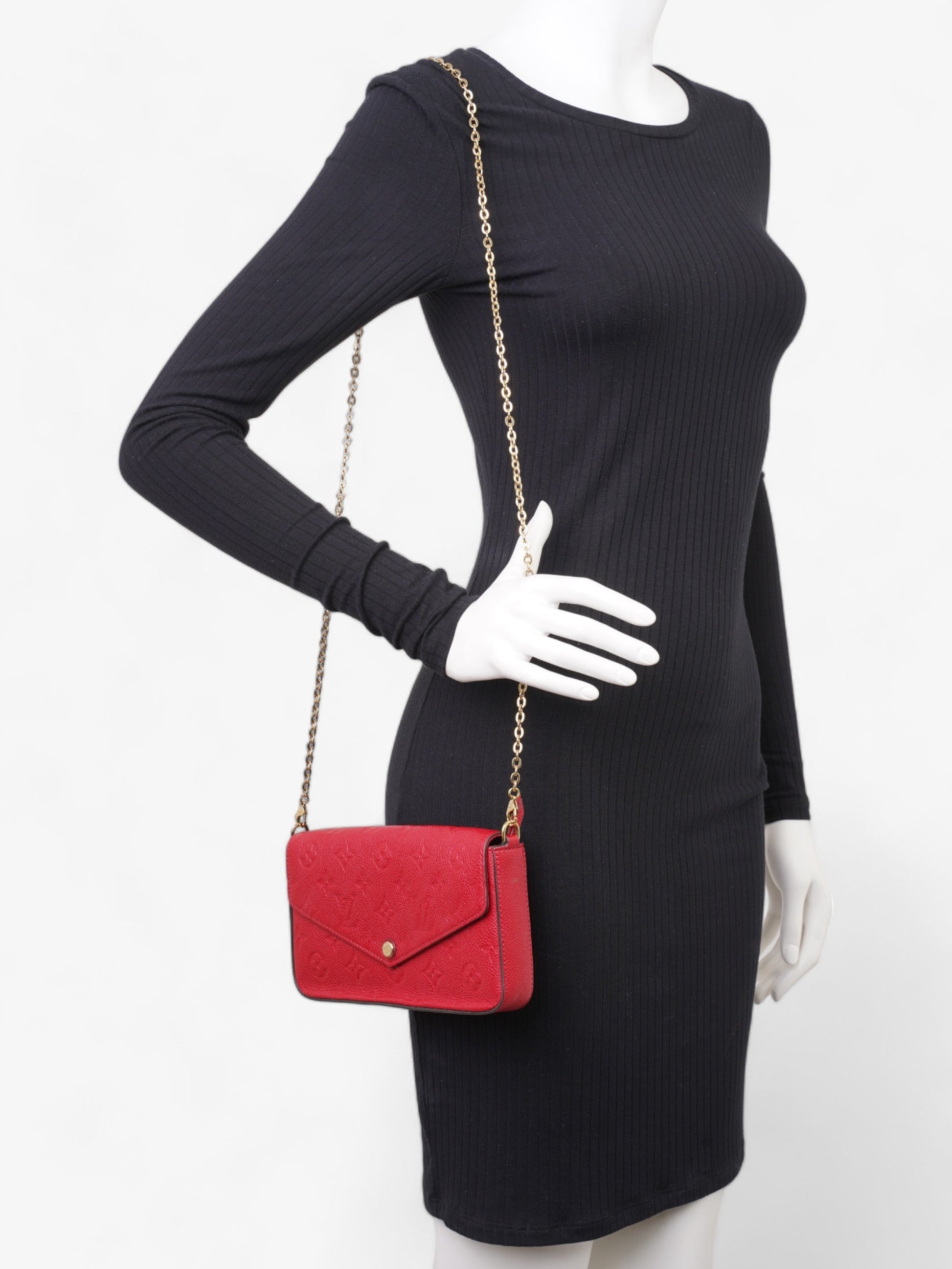 Louis Vuitton Felicie Pochette Scarlet Monogram Leather Calfskin Red Clutch Bag