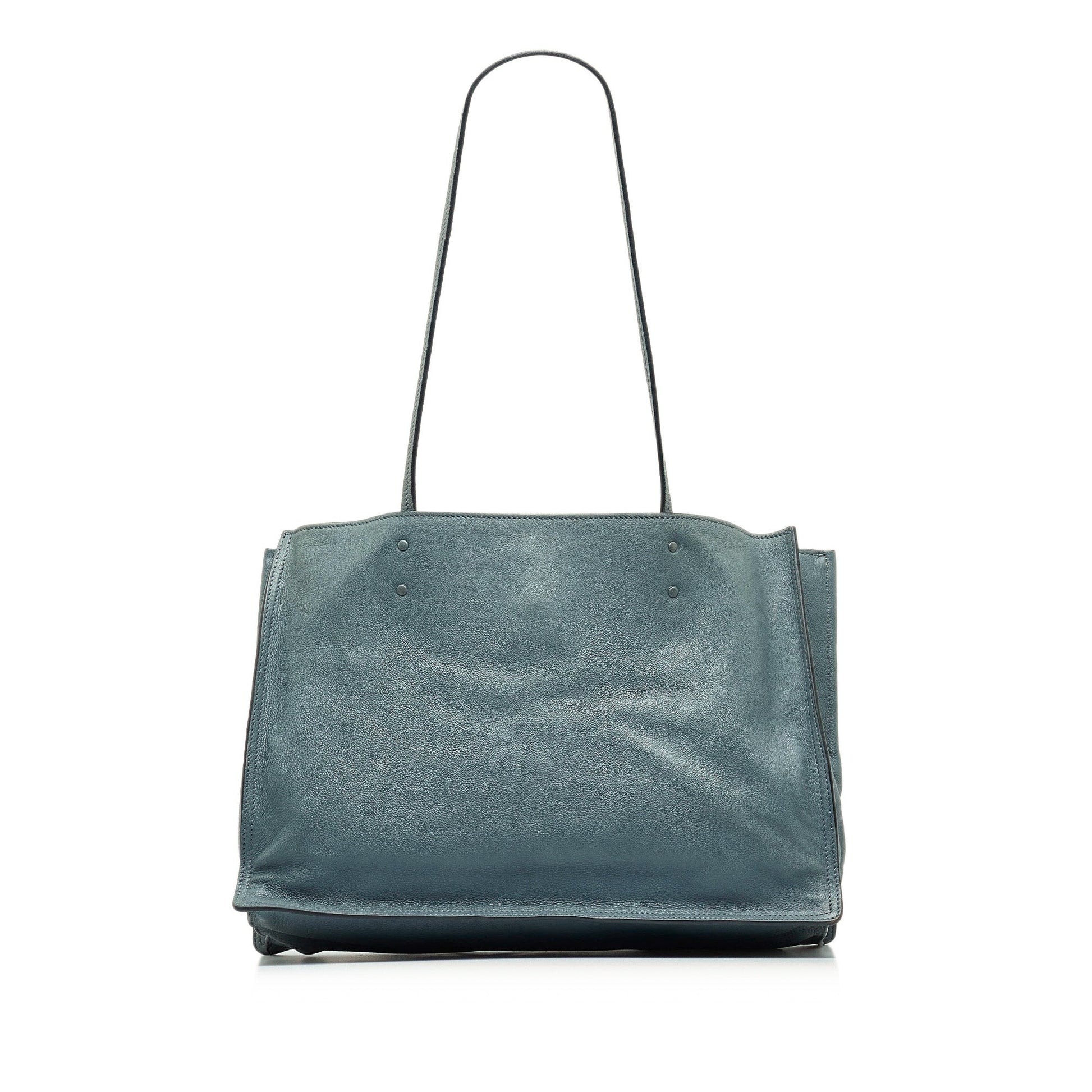 Prada Glace Calf Etiquette Tote Blue Tote Bag