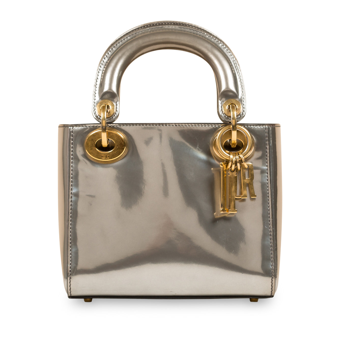 Dior Christian Lady Tote Bag Leather Patent Silver