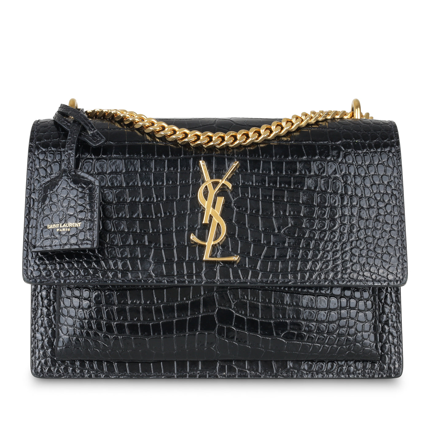 YSL Saint Laurent Sunset Bag Croc Embossed Crossbody Bag
