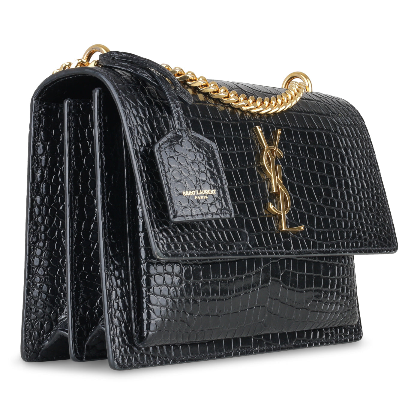 YSL Saint Laurent Sunset Bag Croc Embossed Crossbody Bag