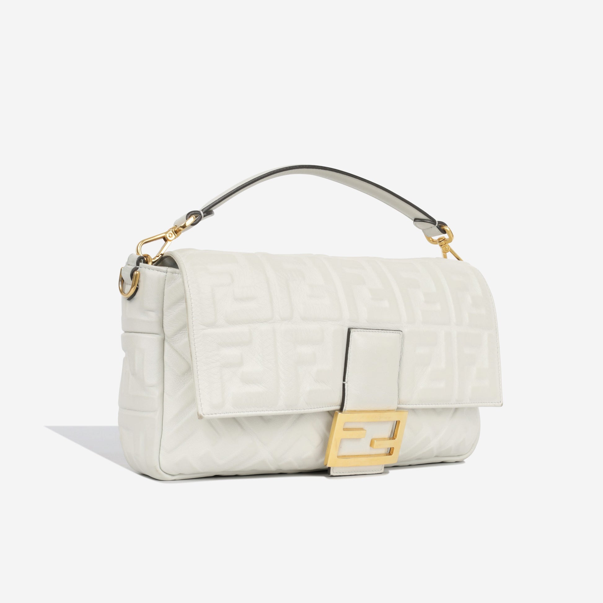 Fendi Baguette Bag Large Shoulder Bag White Leather Ghw