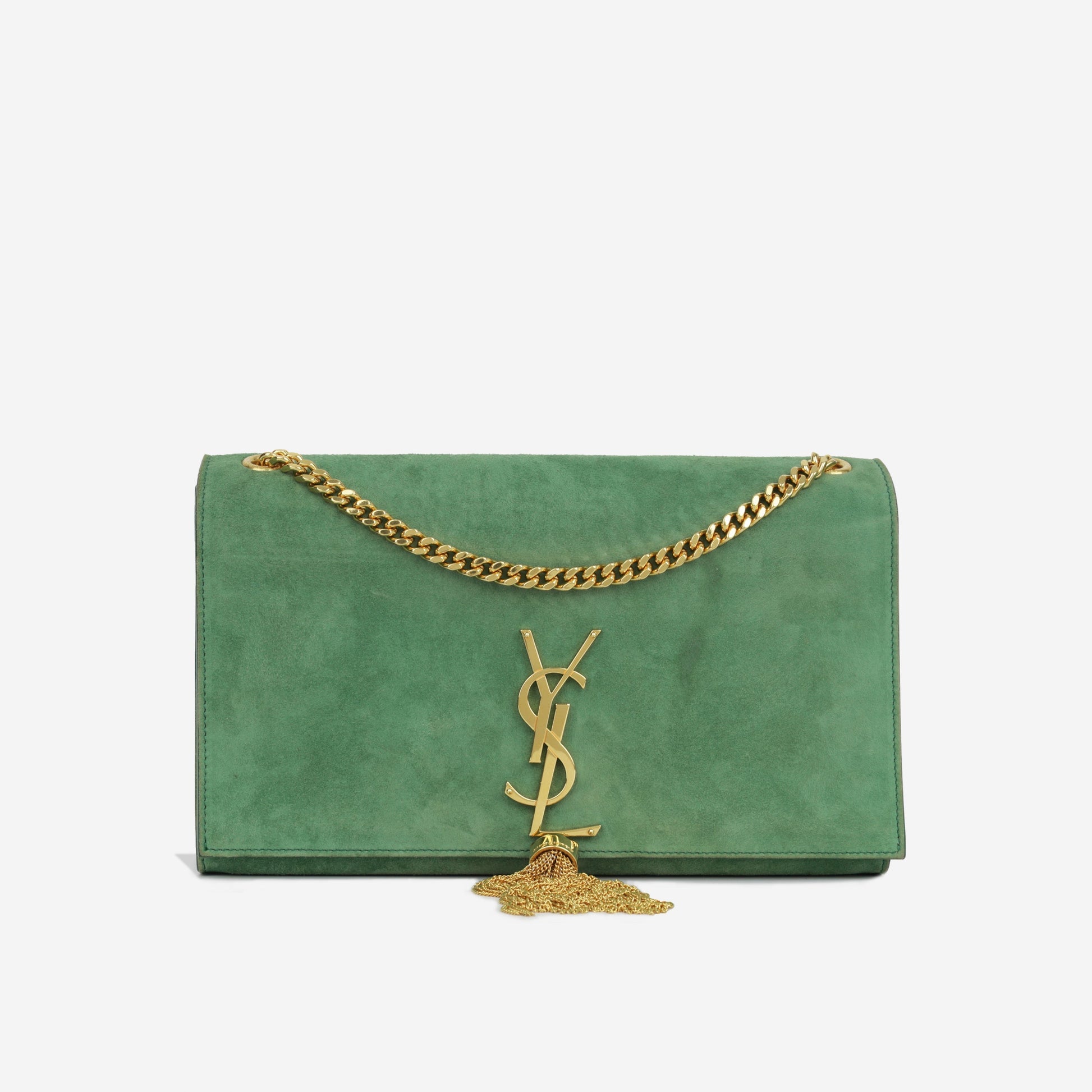 YSL Saint Laurent Kate Tassel Bag Medium Crossbody Bag Green Suede Ghw