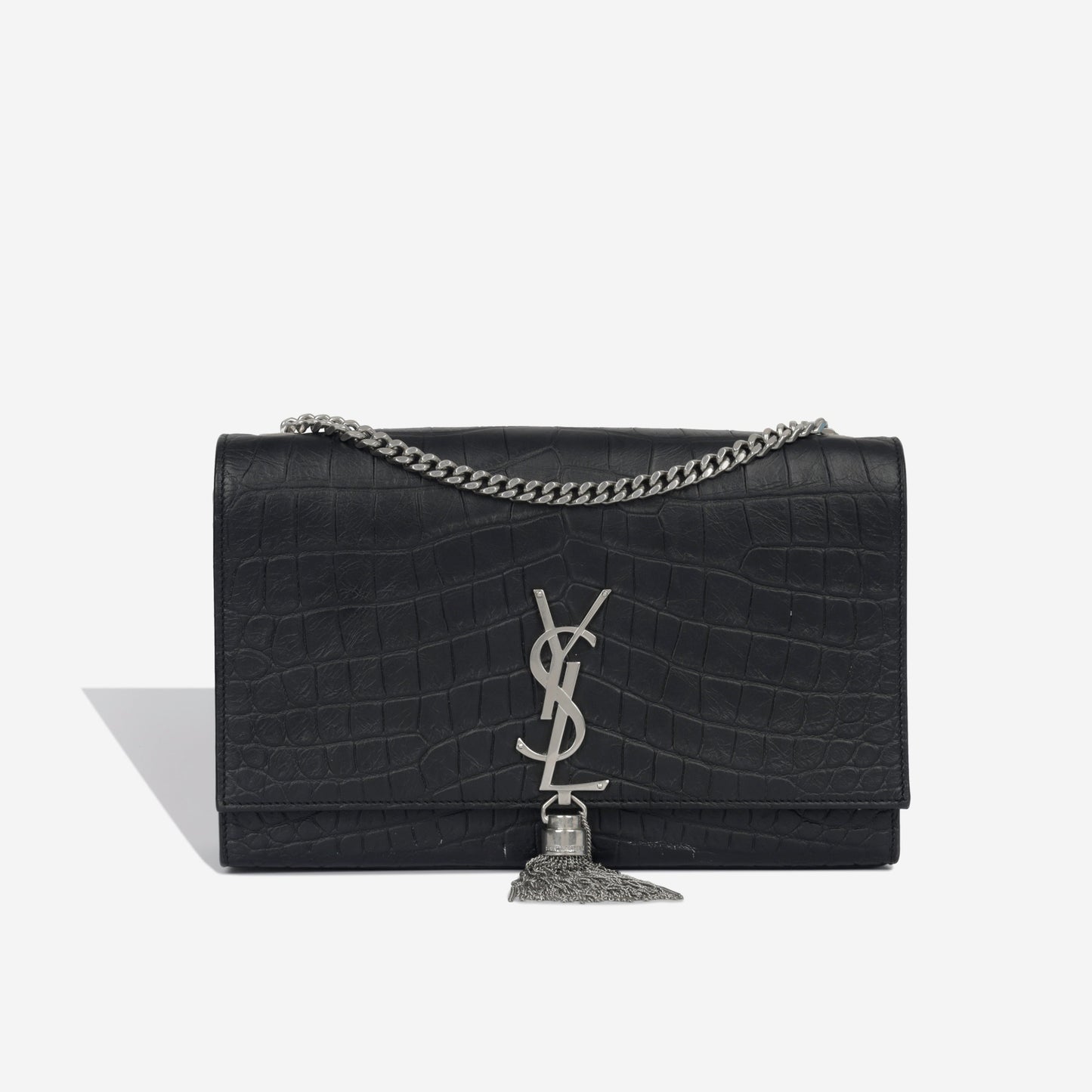 YSL Saint Laurent Kate Tassel Bag Croc Embossed Crossbody Bag Embossed Black Shw