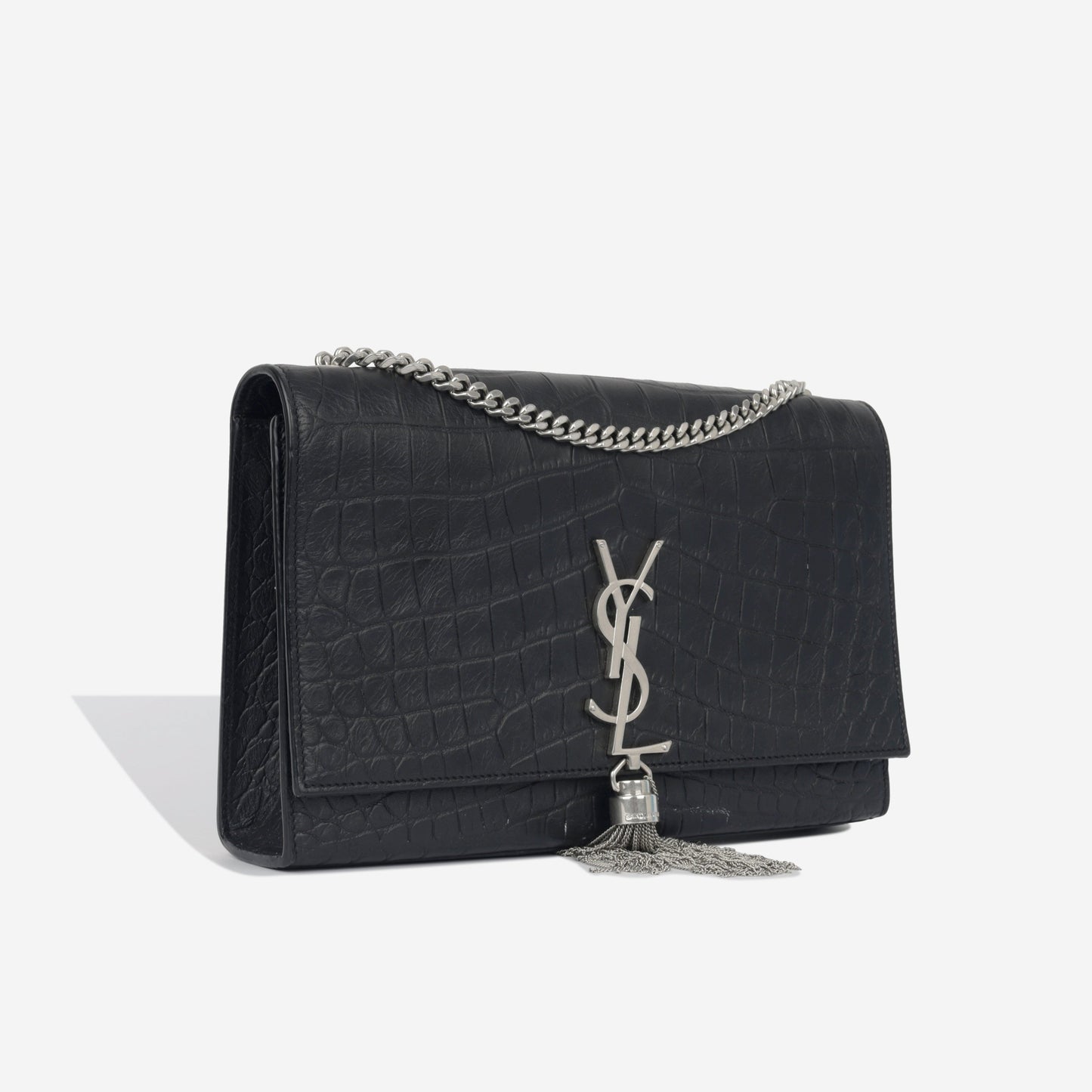 YSL Saint Laurent Kate Tassel Bag Croc Embossed Crossbody Bag Embossed Black Shw