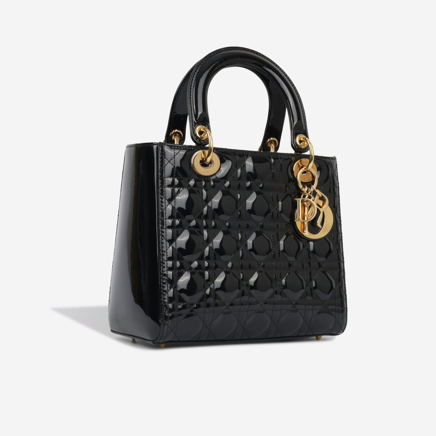 Dior Christian Lady Tote Bag Medium Patent Leather Ghw