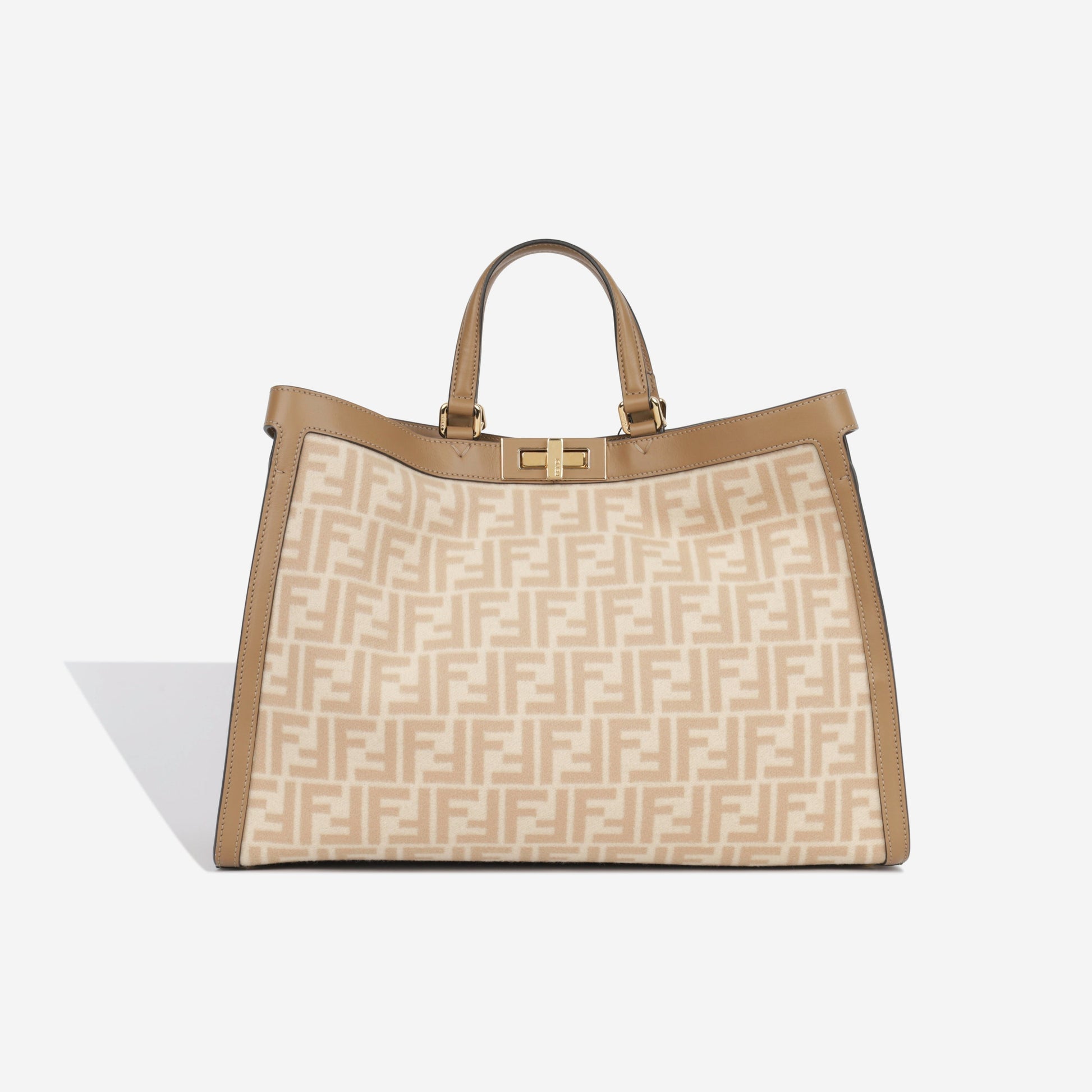 Fendi Peekaboo Tote Bag Large Wool Beige Gold