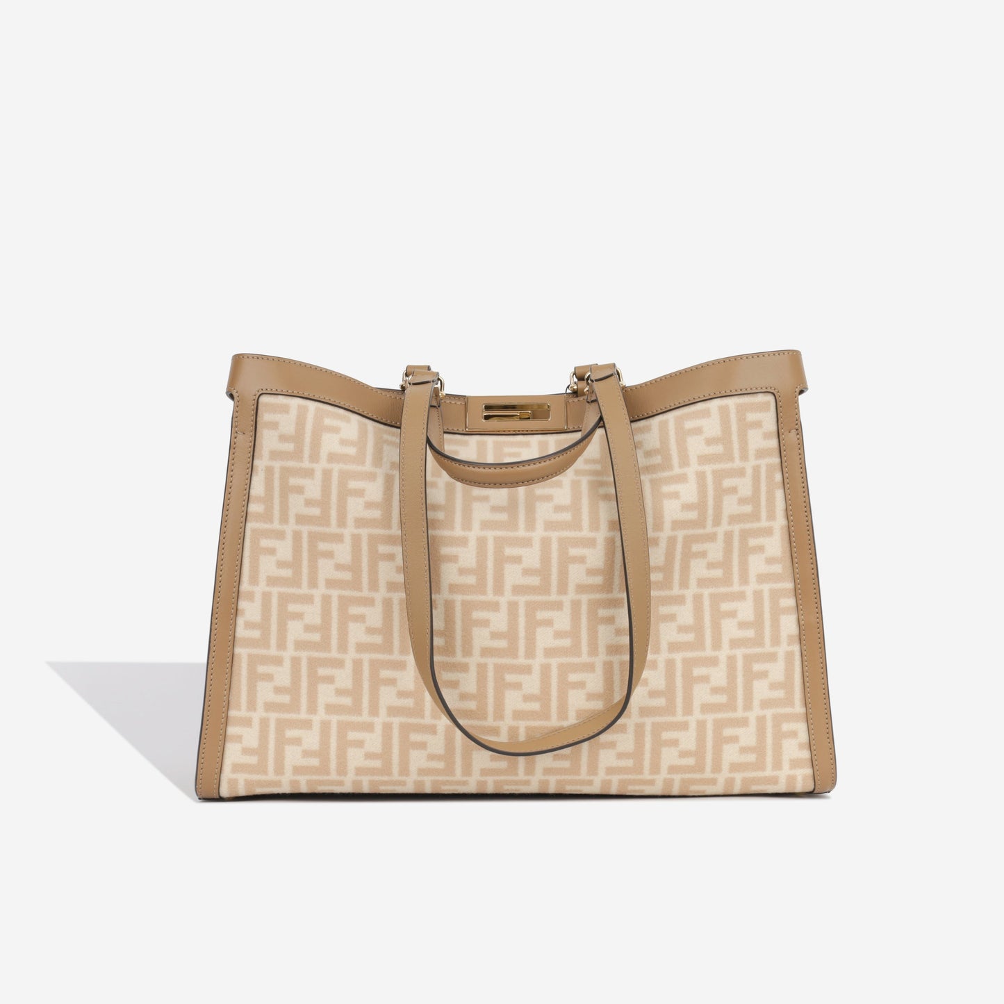 Fendi Peekaboo Tote Bag Large Wool Beige Gold