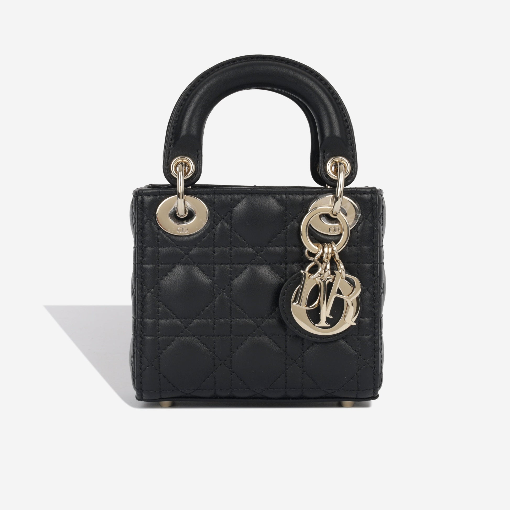 Dior Christian Lady Tote Bag Micro Black Lambskin Cghw