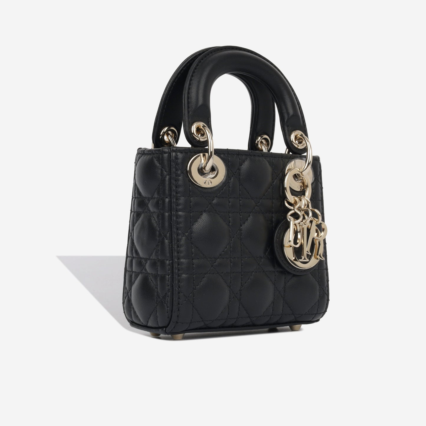Dior Christian Lady Tote Bag Micro Black Lambskin Cghw