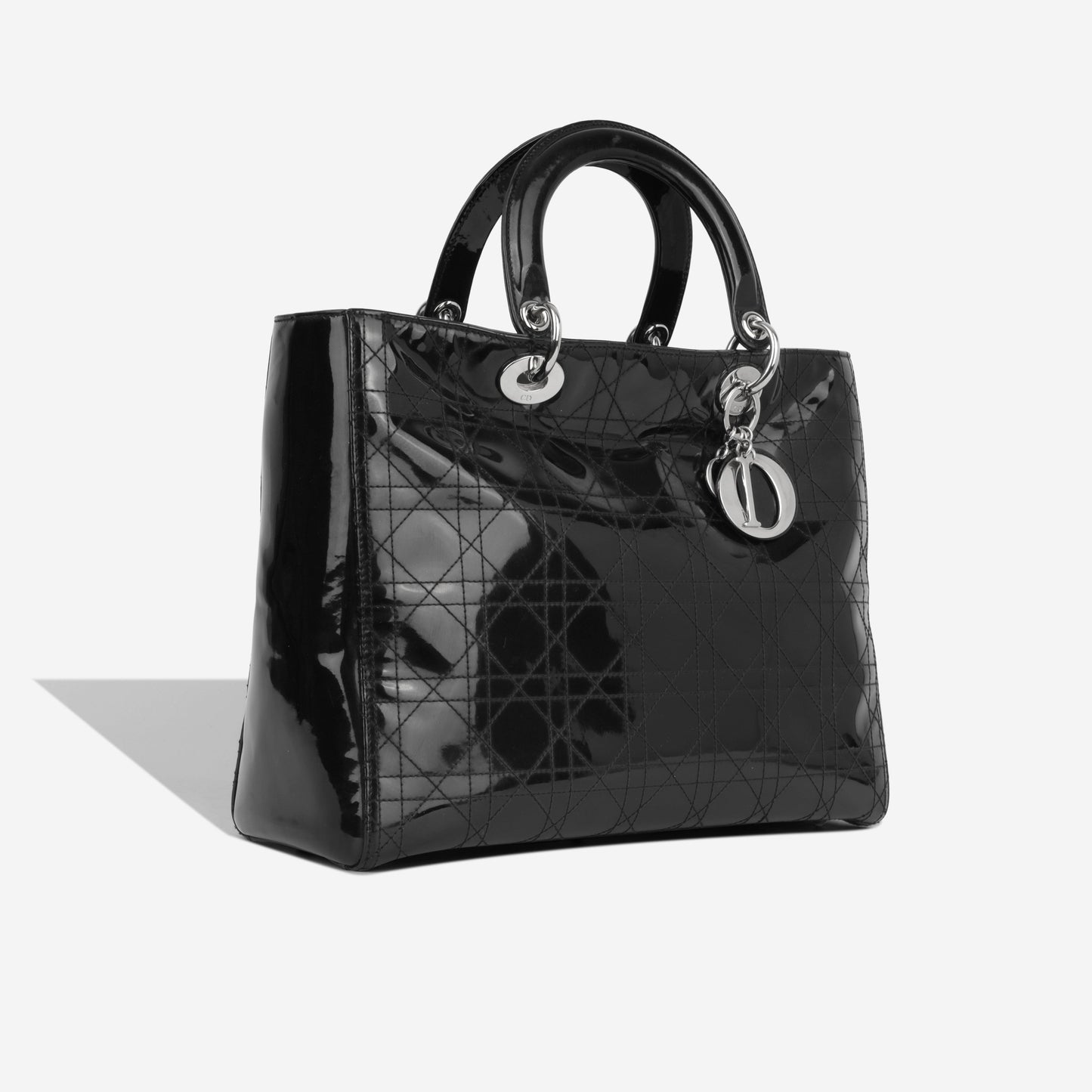 Dior Christian Lady Shoulder Bag Patent Large Black Patent Shw