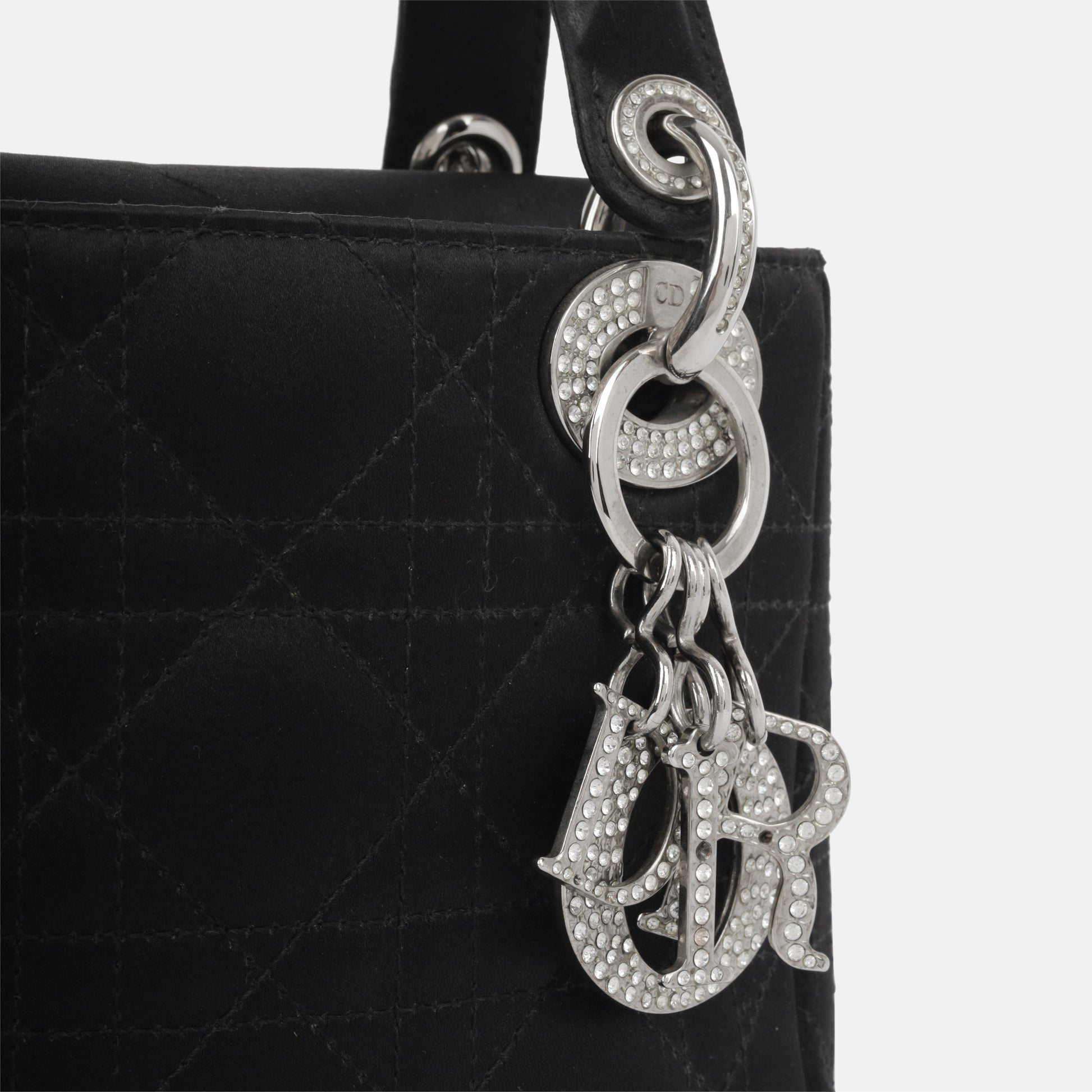 Dior Christian Lady Crossbody Bag Mini Black Satin Shw