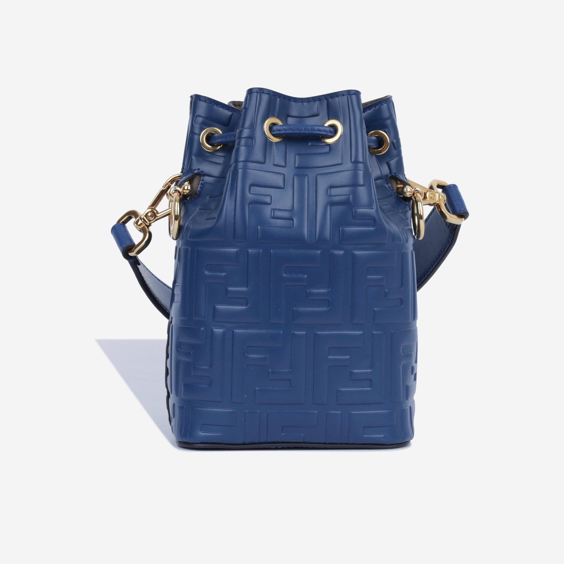 Fendi Mon Tresor Bag Mini Bucket Shoulder Bag Navy Leather Zucca