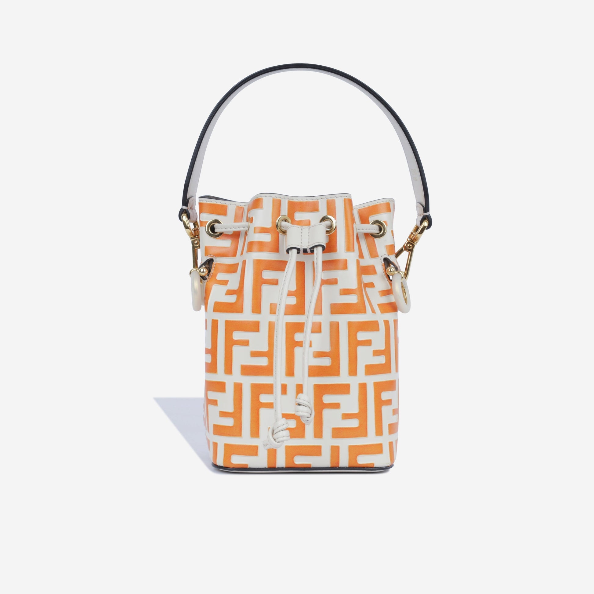 Fendi Mon Tresor Bag Mini Bucket Shoulder Bag Beige Orange Zucca