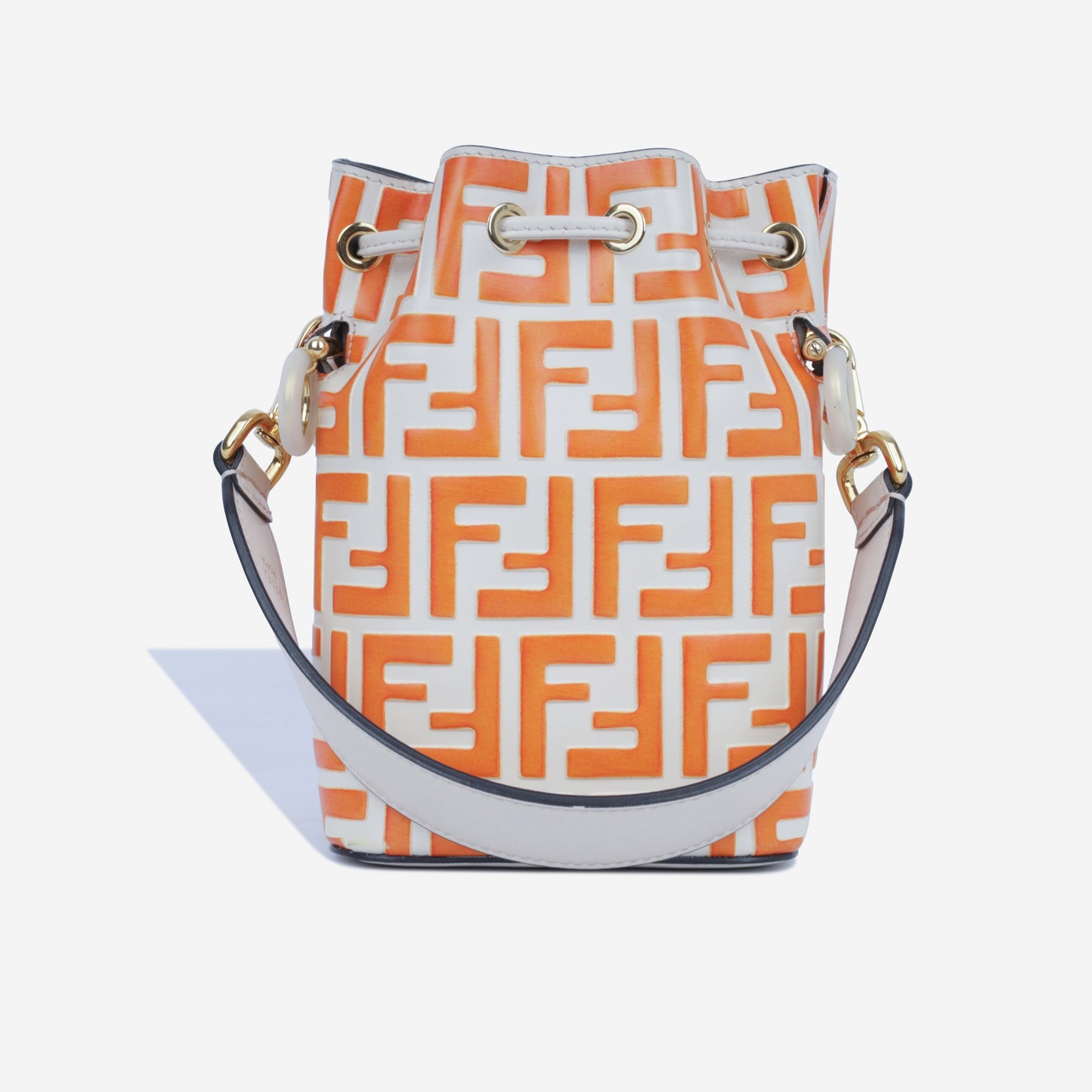 Fendi Mon Tresor Bag Mini Bucket Shoulder Bag Beige Orange Zucca