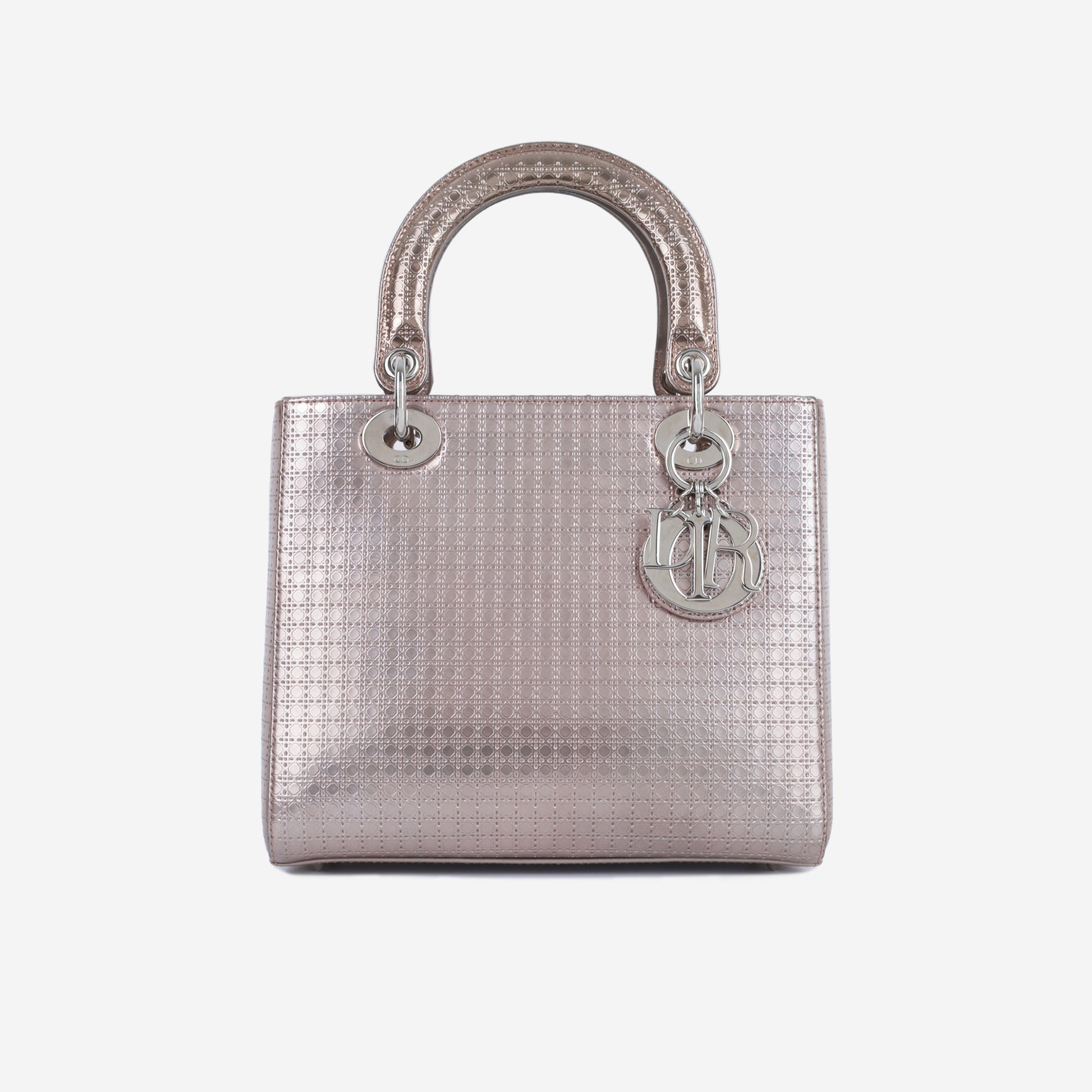 Dior Christian Lady Tote Bag Medium Rose Gold Shw