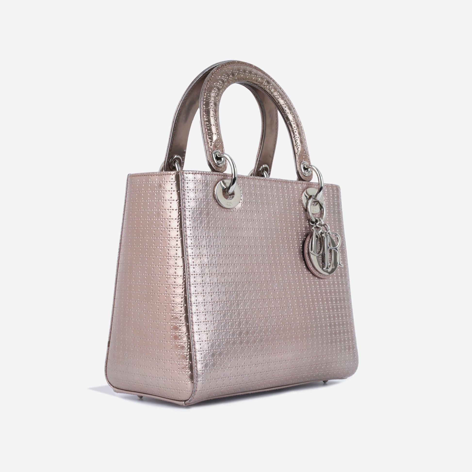 Dior Christian Lady Tote Bag Medium Rose Gold Shw