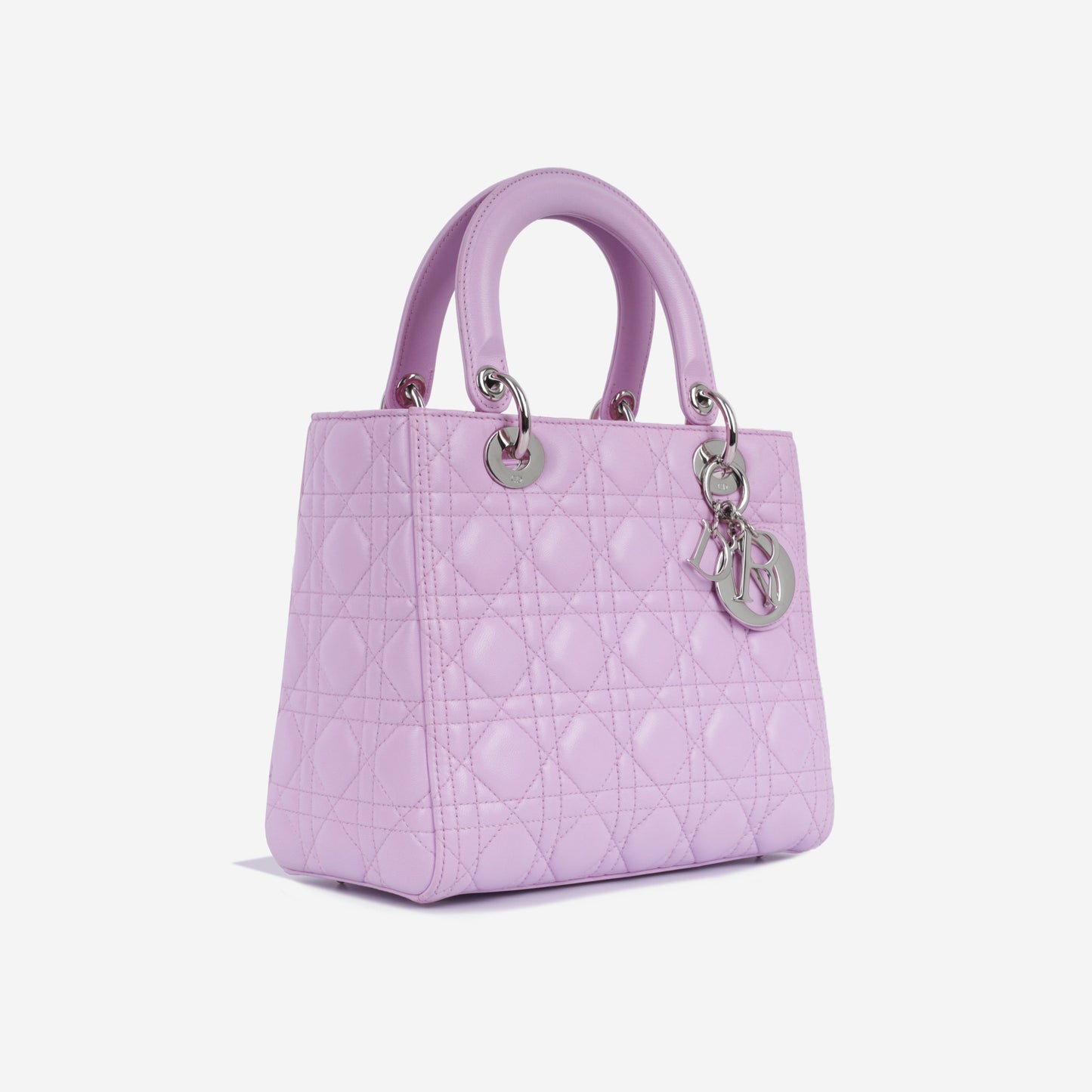 Dior Christian Lady Tote Bag Medium Lilac Lambkin Shw