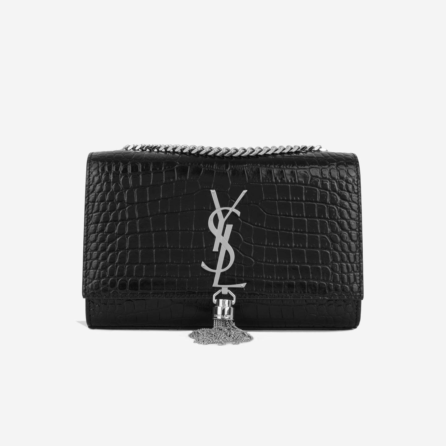 YSL Saint Laurent Kate Tassel Crossbody Bag Small Croc Embossed Shw