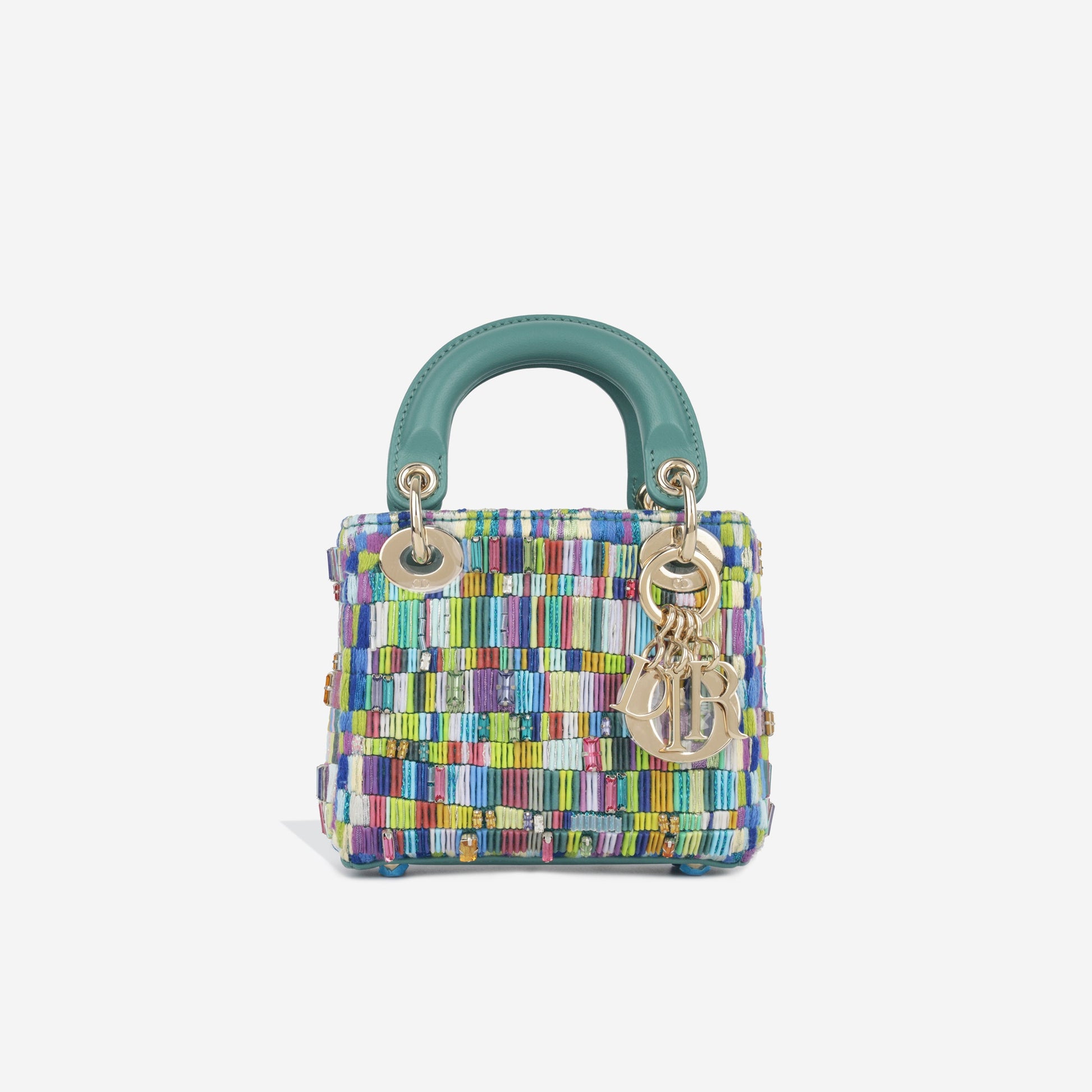 Dior Christian Lady Minjung Kim Beaded Teal Tote Bag Micro