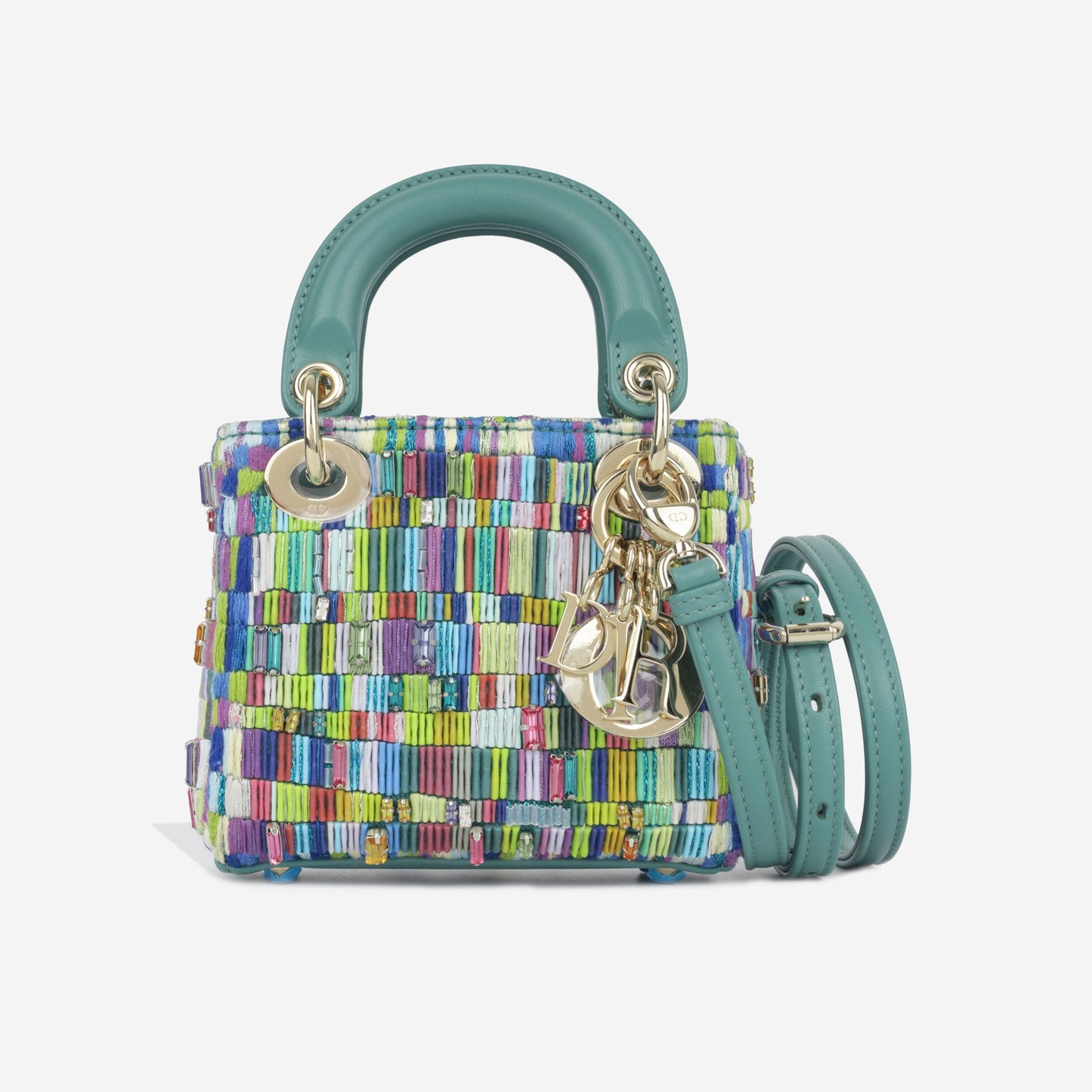 Dior Christian Lady Minjung Kim Beaded Teal Tote Bag Micro