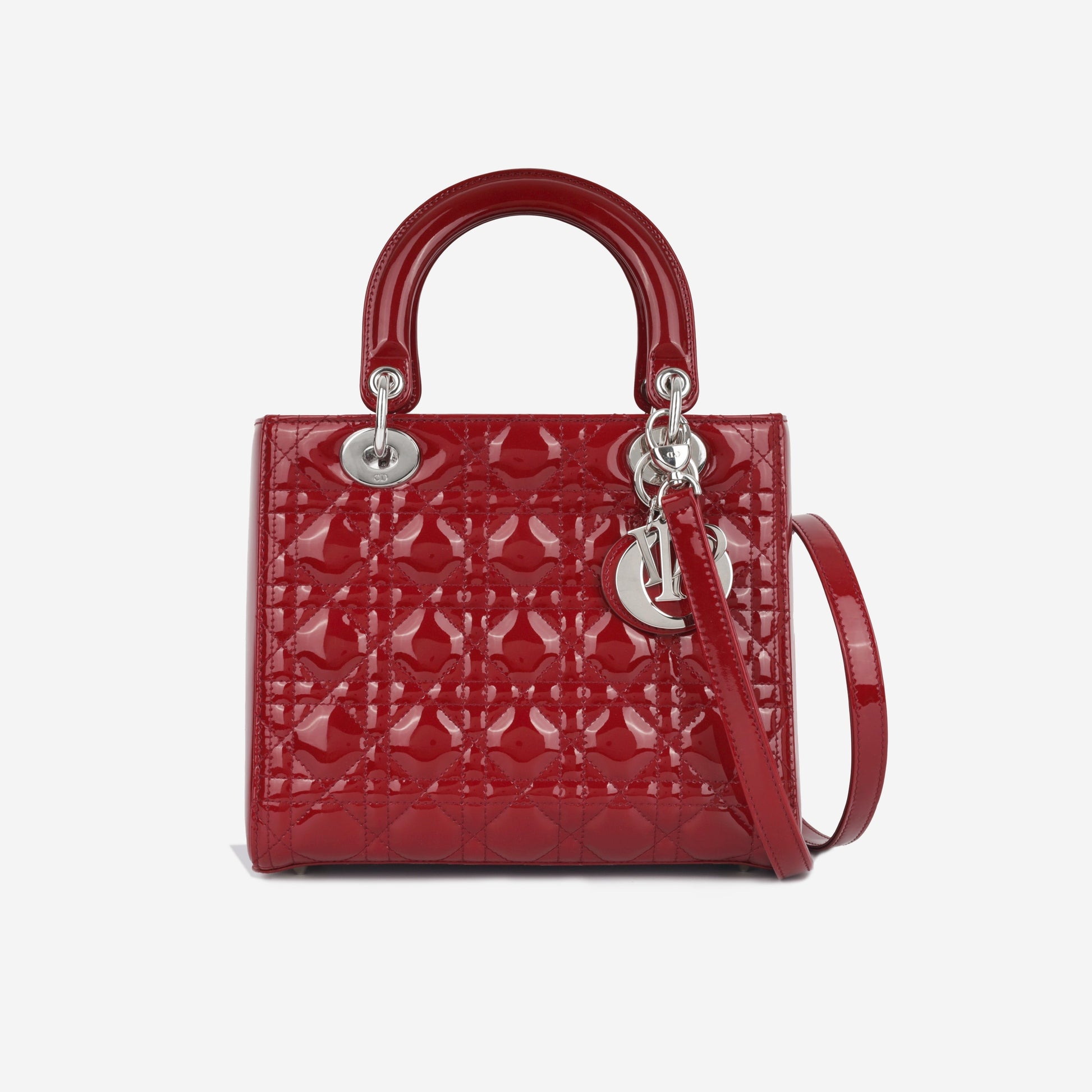 Dior Christian Lady Crossbody Bag Medium Red Patent Shw