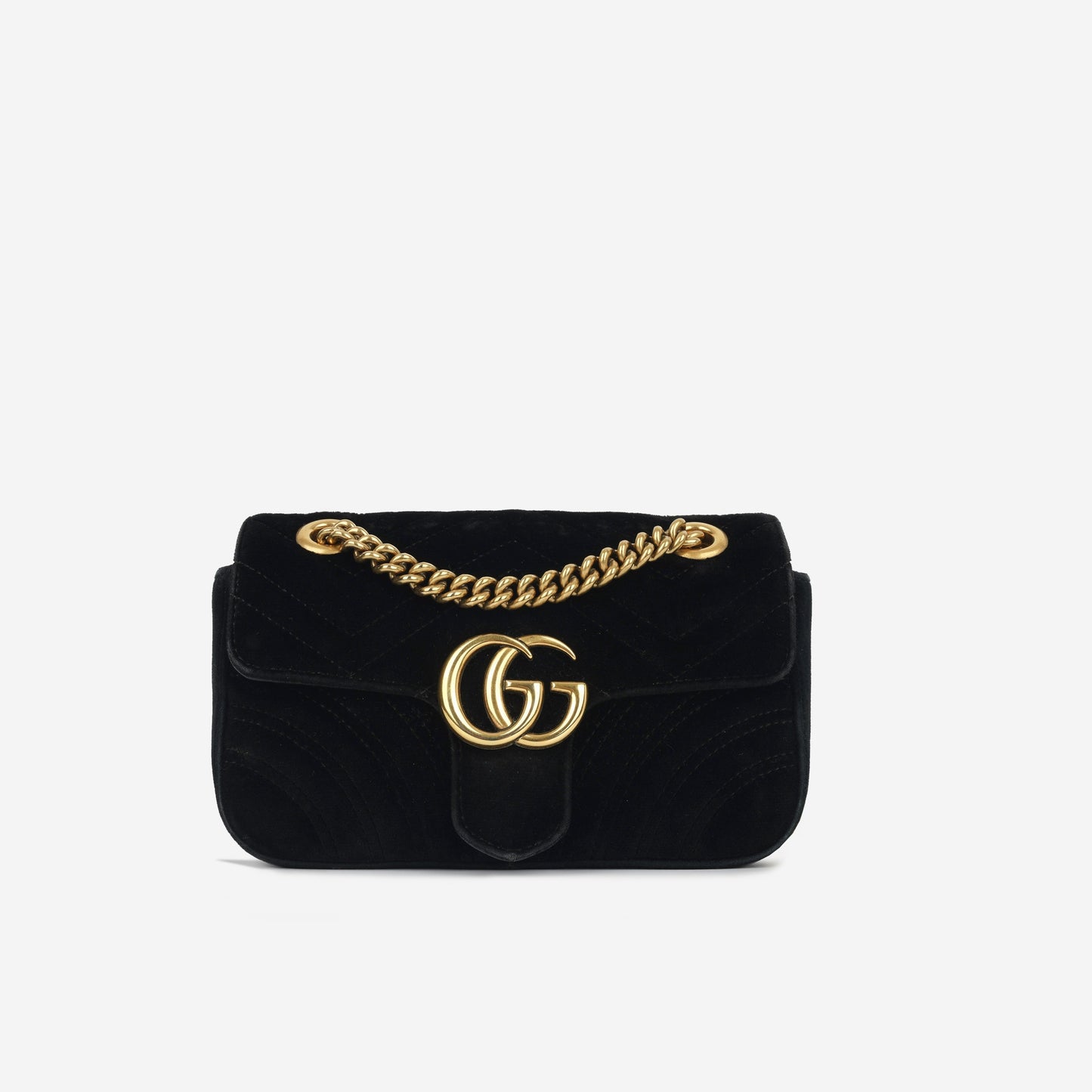 Gucci Marmont Velvet Shoulder Bag Black Mini Ghw Very
