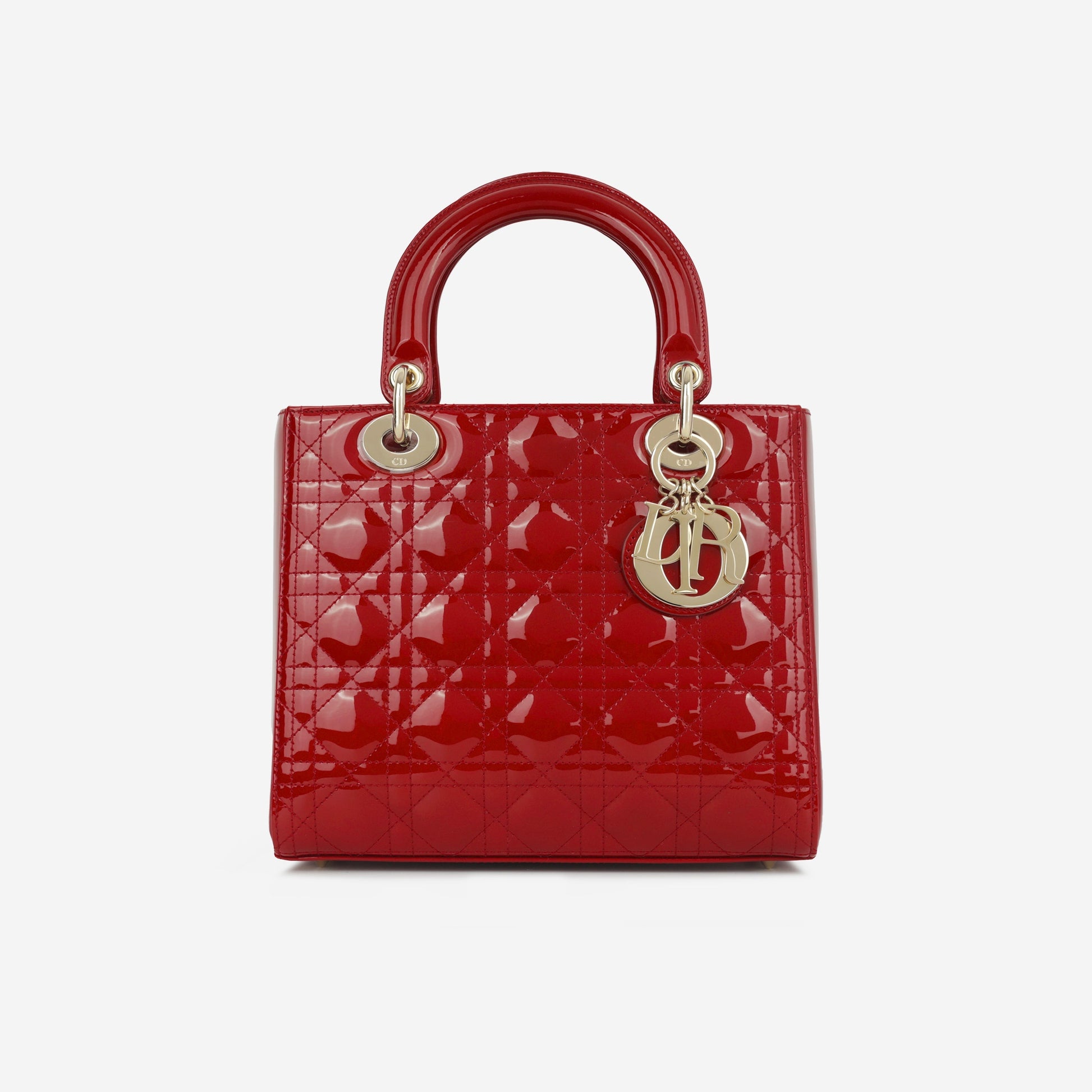 Dior Christian Lady Tote Bag Medium Red Patent Ghw