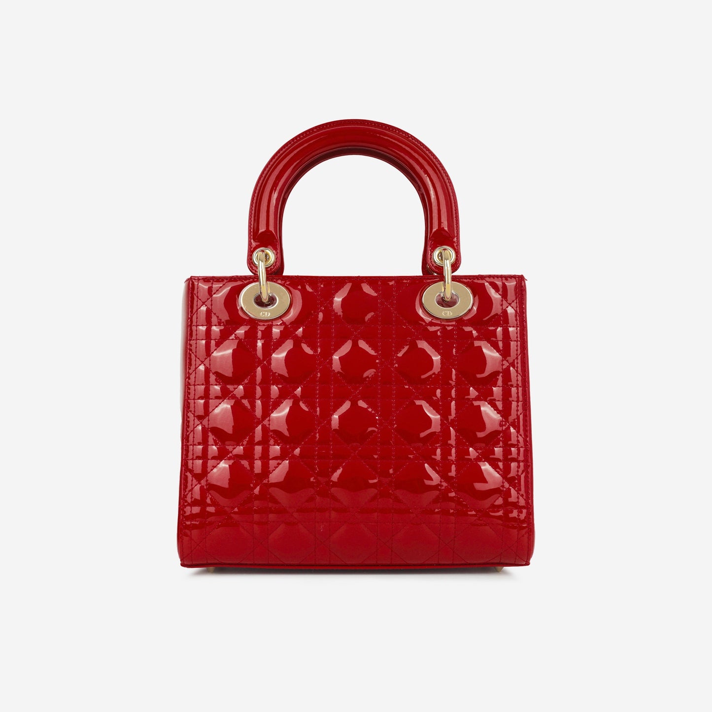 Dior Christian Lady Tote Bag Medium Red Patent Ghw