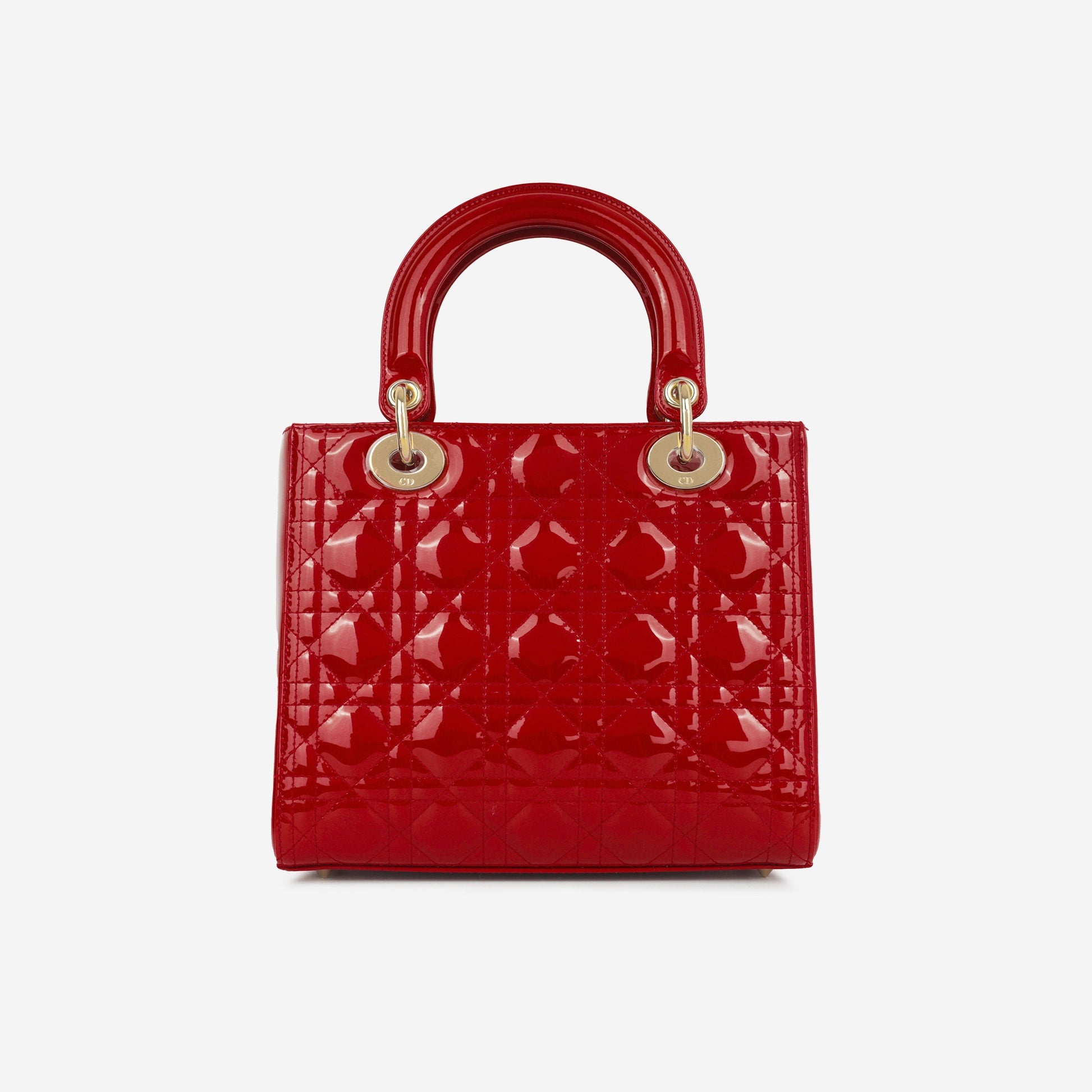 Dior Christian Lady Tote Bag Medium Red Patent Ghw