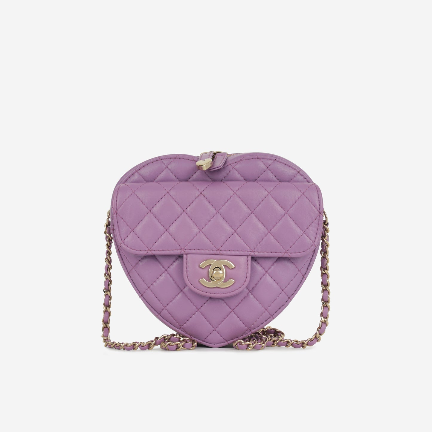 Chanel - Large Heart Bag - Purple Lambskin CGHW - Plaque Series -