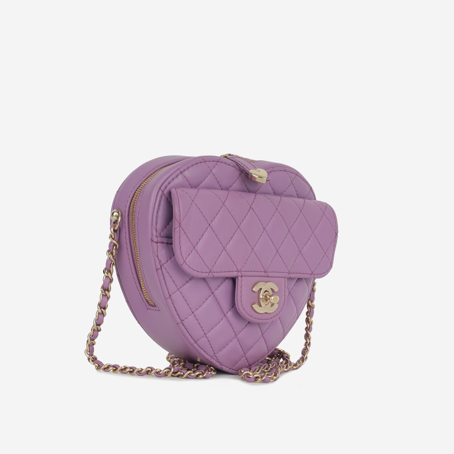 Chanel - Large Heart Bag - Purple Lambskin CGHW - Plaque Series -