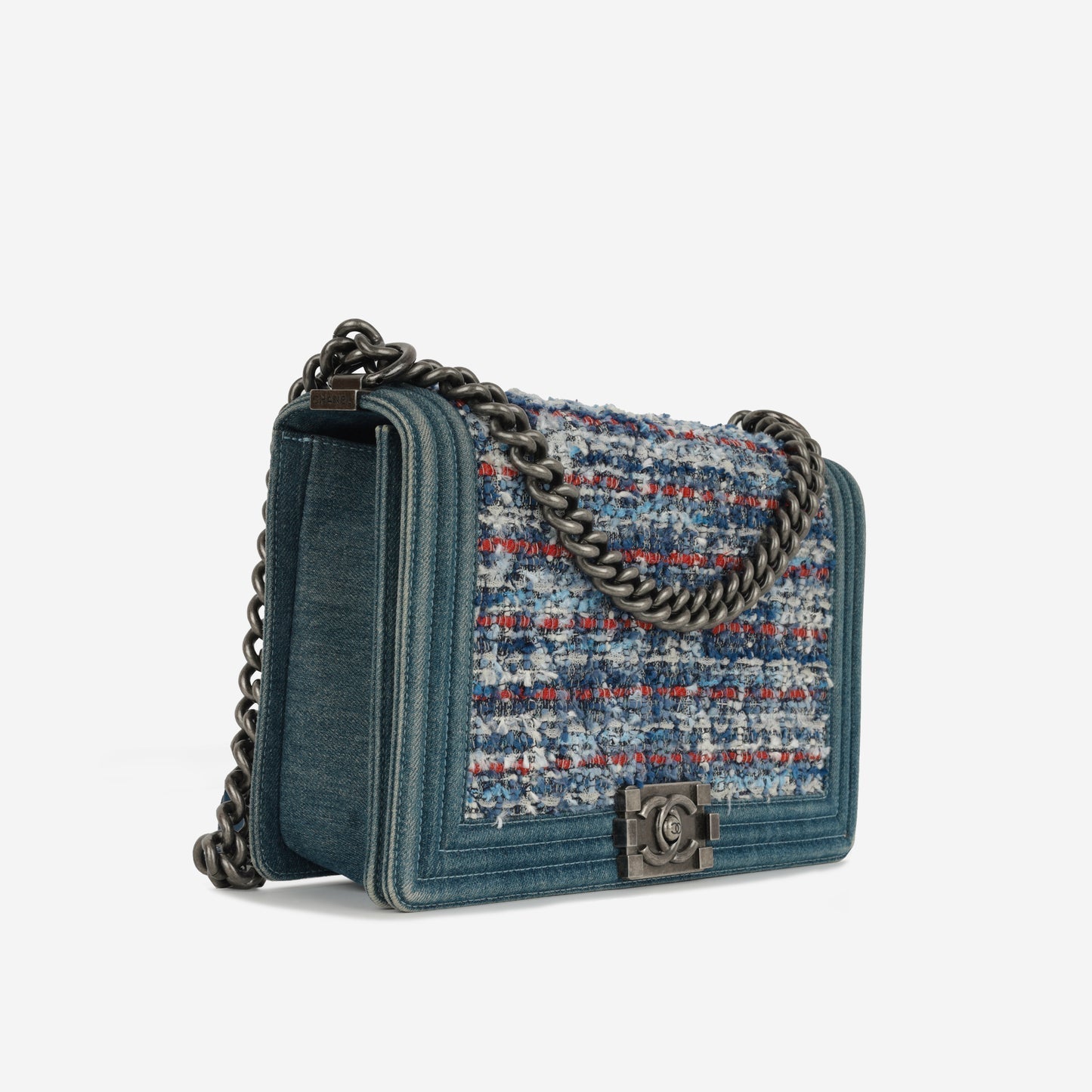 Chanel - New Medium Boy Bag - Blue Denim / Multicolor Quilted Tweed RHW - 2014 -