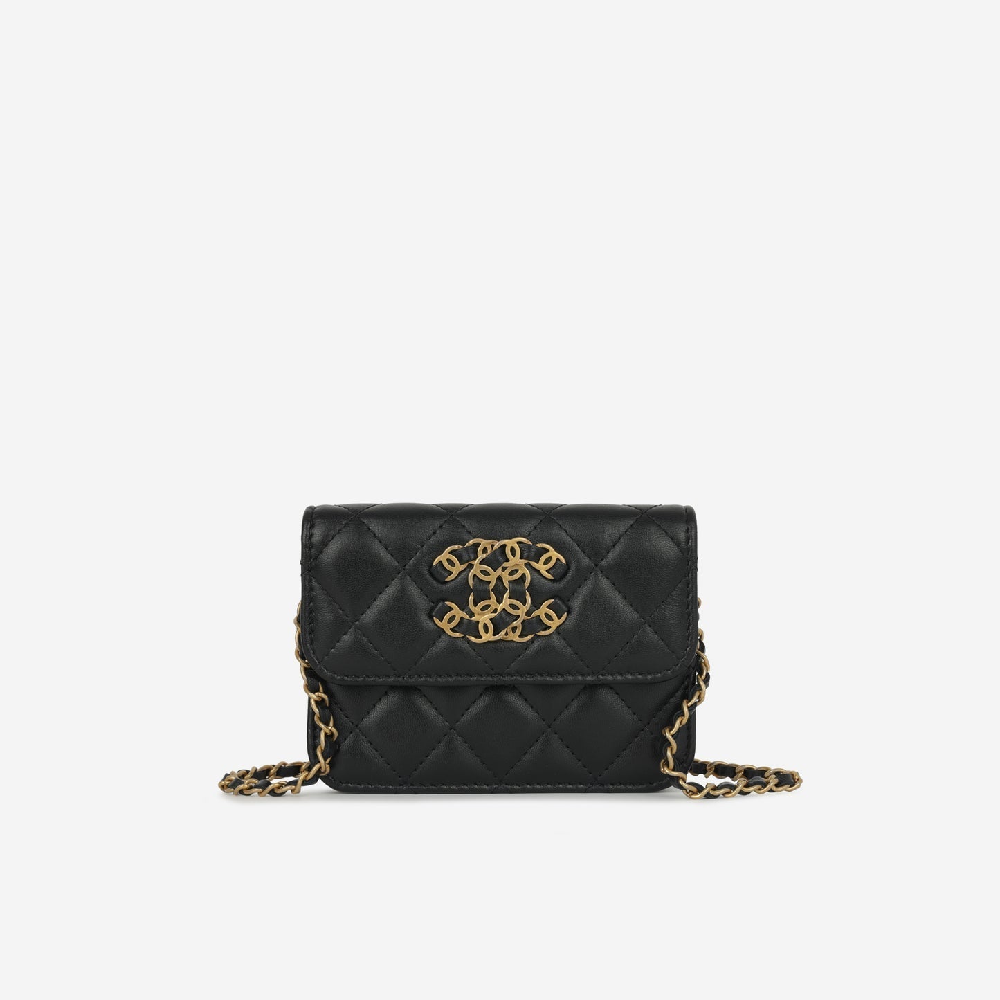 Chanel - 19 Flap Coin Purse on Chain - Black Lambskin AGHW - 2021 -