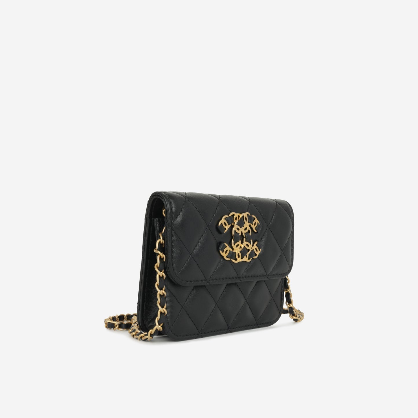Chanel - 19 Flap Coin Purse on Chain - Black Lambskin AGHW - 2021 -