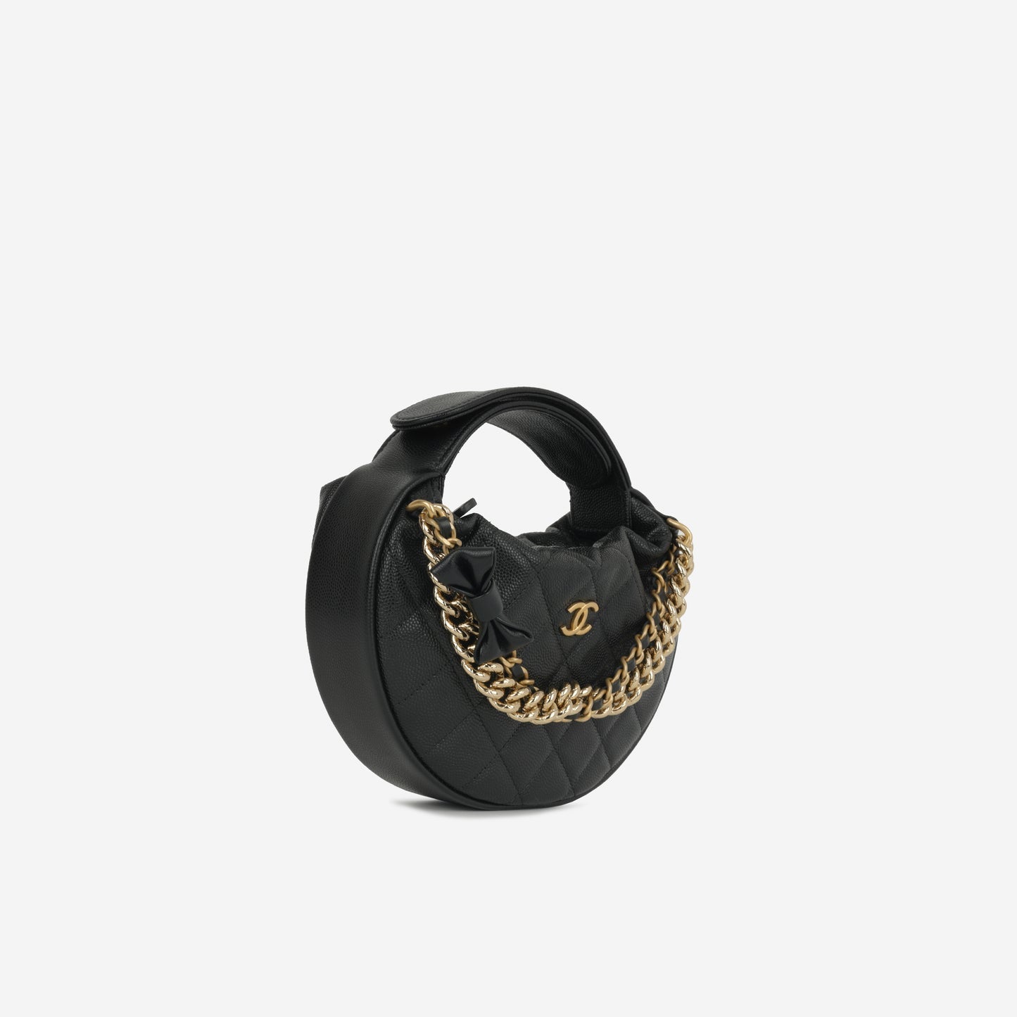 Chanel - Mini Bow Hobo Pouch - Black Caviar GHW -