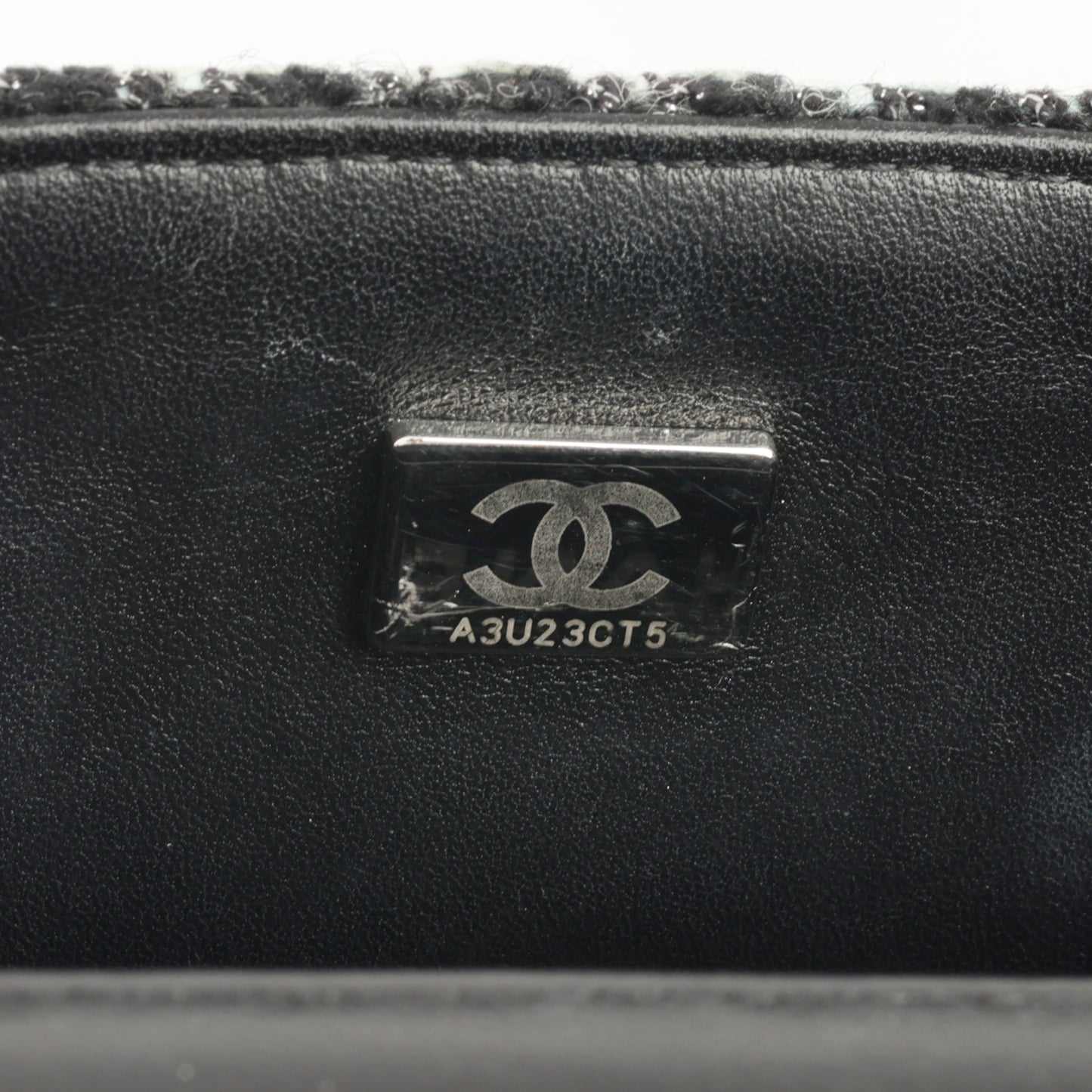 Chanel - Classic Flap Bag - Mini Rectangular - Mixed Black / Light Blue Tweed SHW -