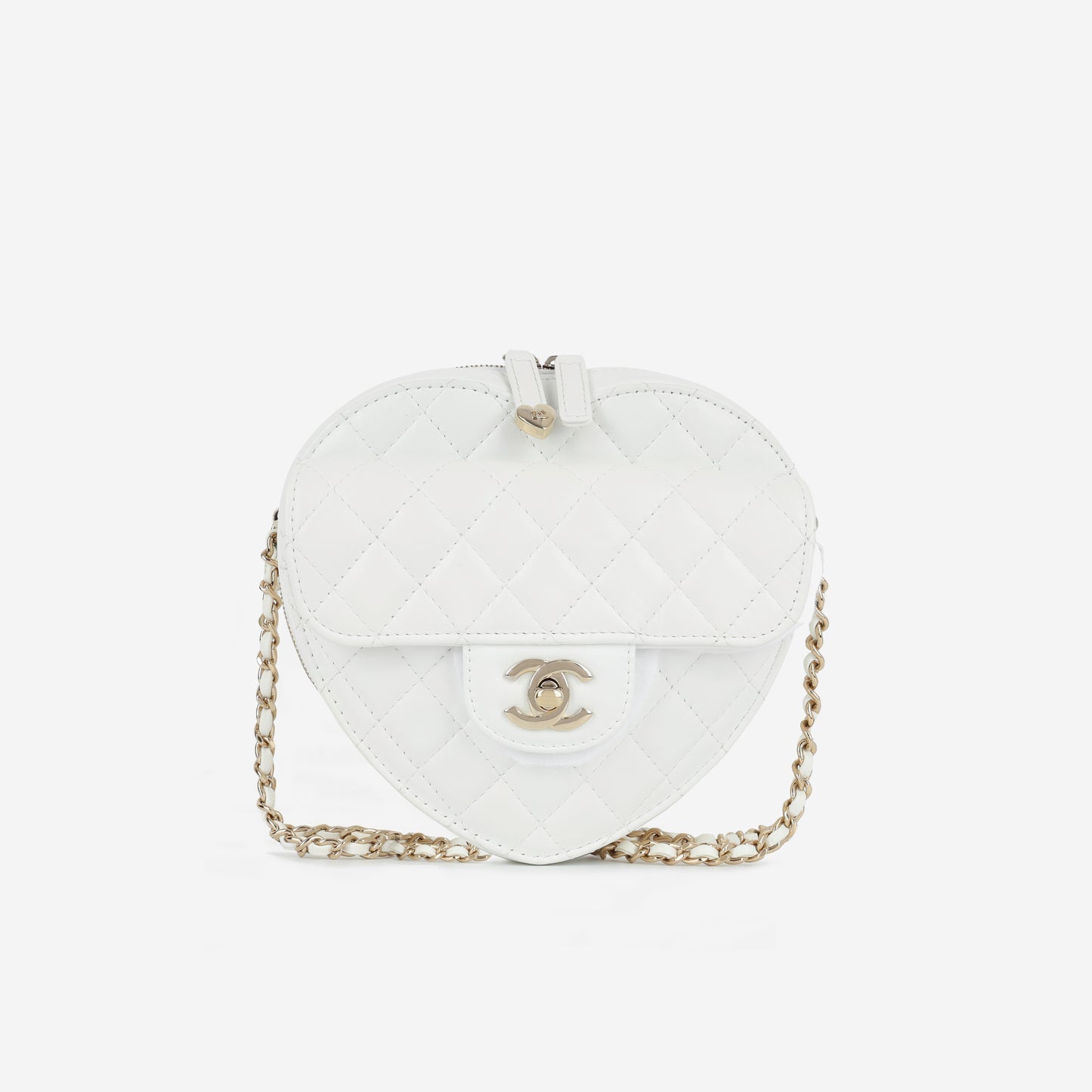Chanel Large Heart Bag White Lambskin CGHW Plaque Series