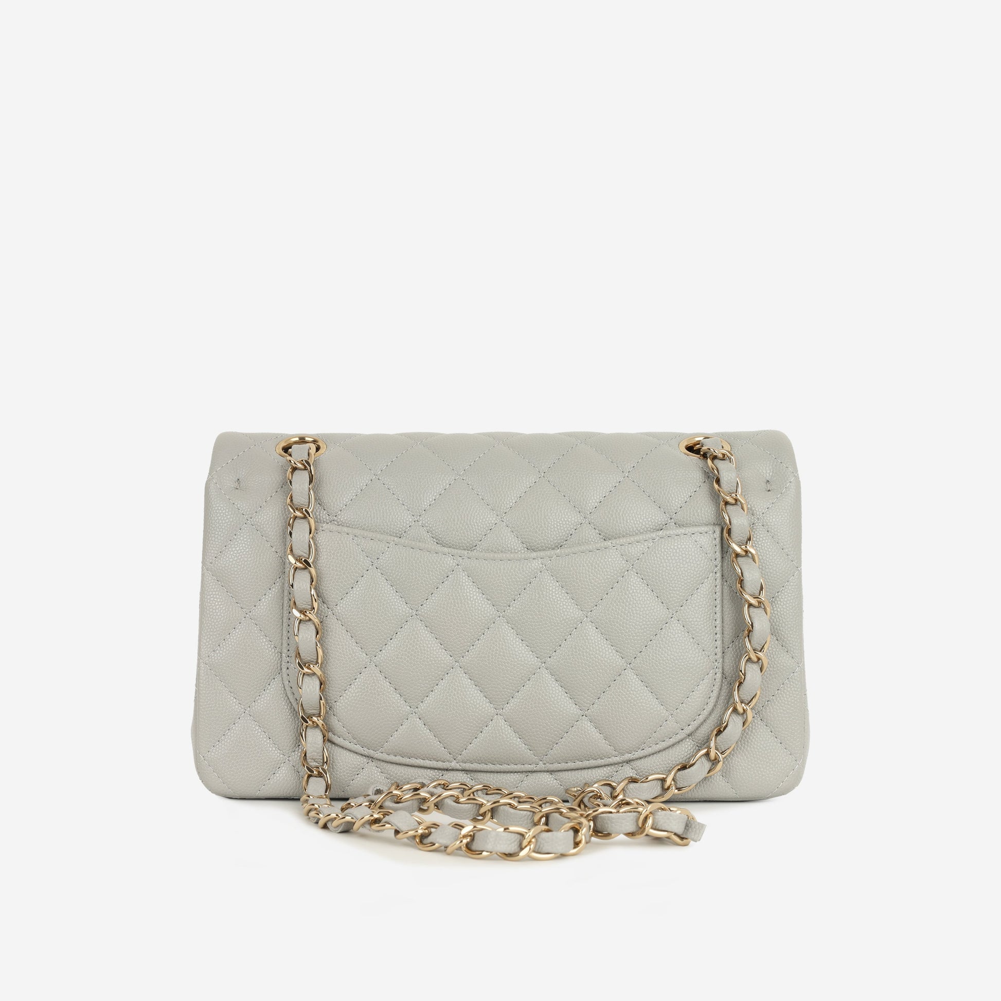 Chanel Small Double Classic Flap - Grey Caviar | Champagne Gold Hardware